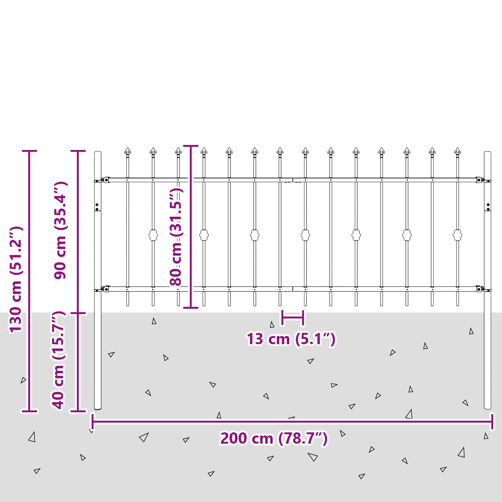 Ograda sa šiljcima Asten Crna 200 x 130 cm