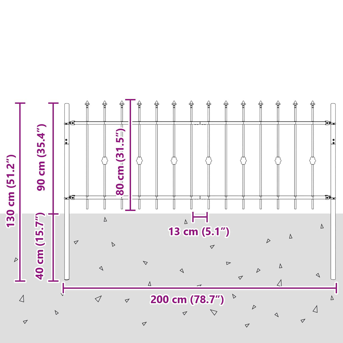 Ograda sa šiljcima Asten Crna 200 x 130 cm