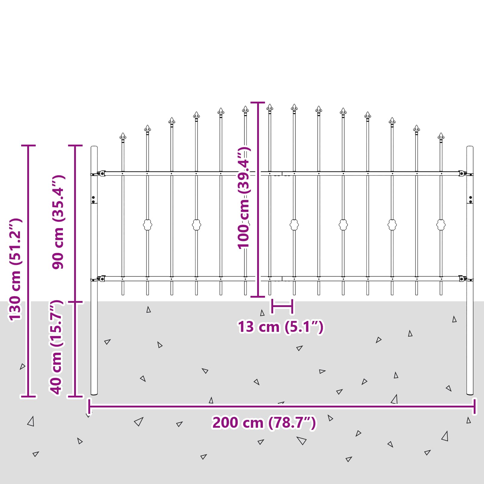Ograda sa šiljcima Asten Crna 200 x 130 cm