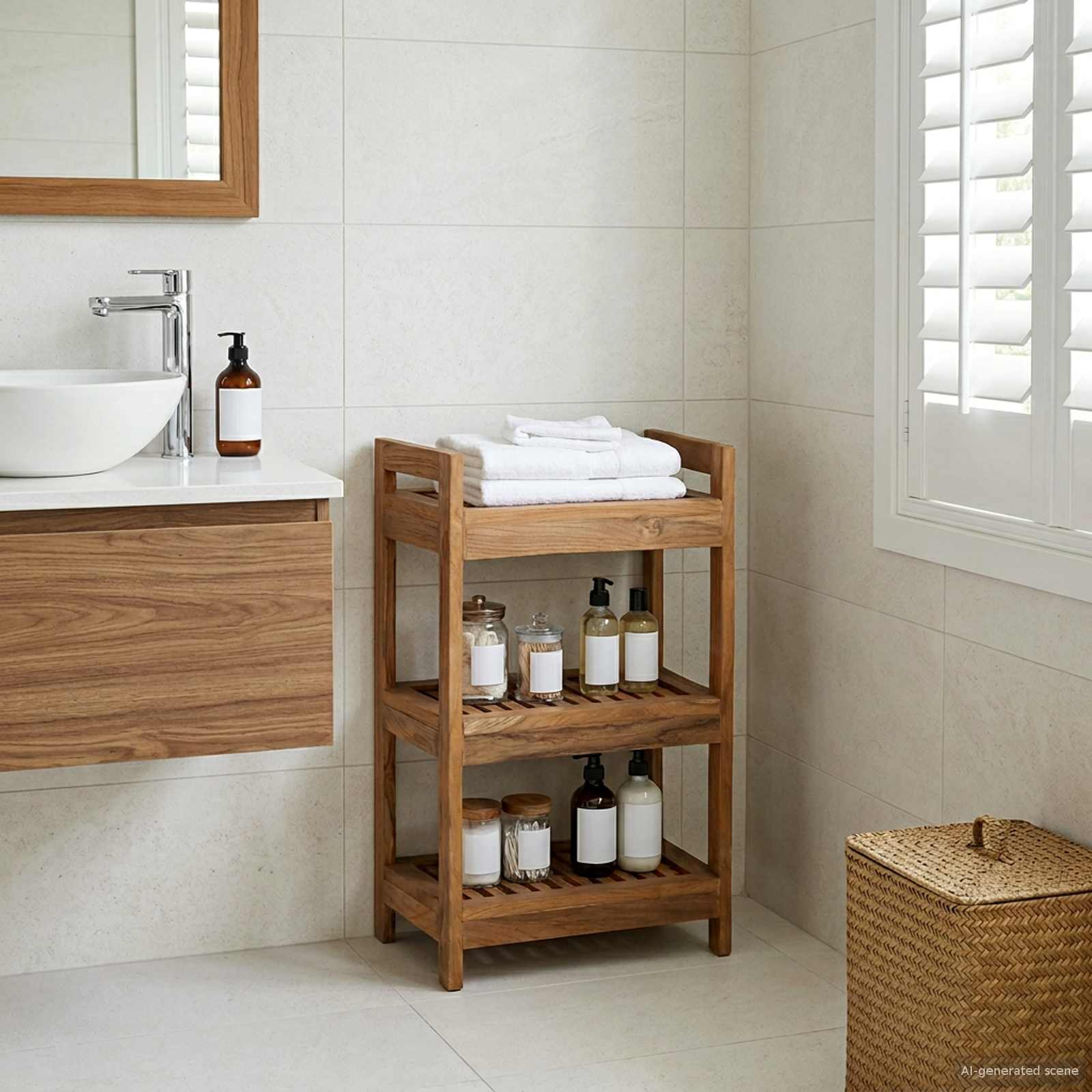 Polica za kupaonicu Prirodna 45 x 30 x 71 cm Čvrsto teak drvo