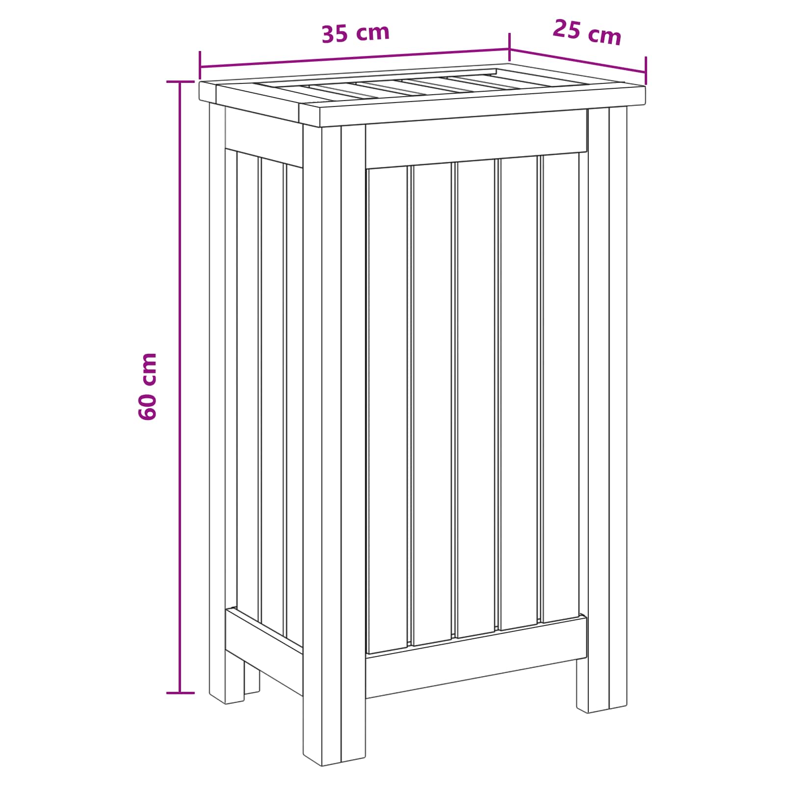 Košarica za rublje Prirodna 35 x 25 x 60 cm Čvrsto teak drvo