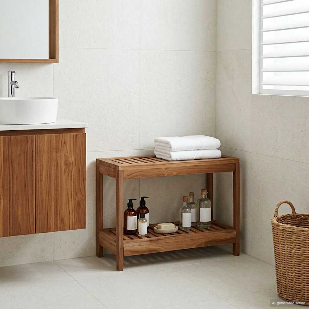 Stolić za kupatilo Prirodna 60 x 30 x 45 cm Čvrsto teak drvo