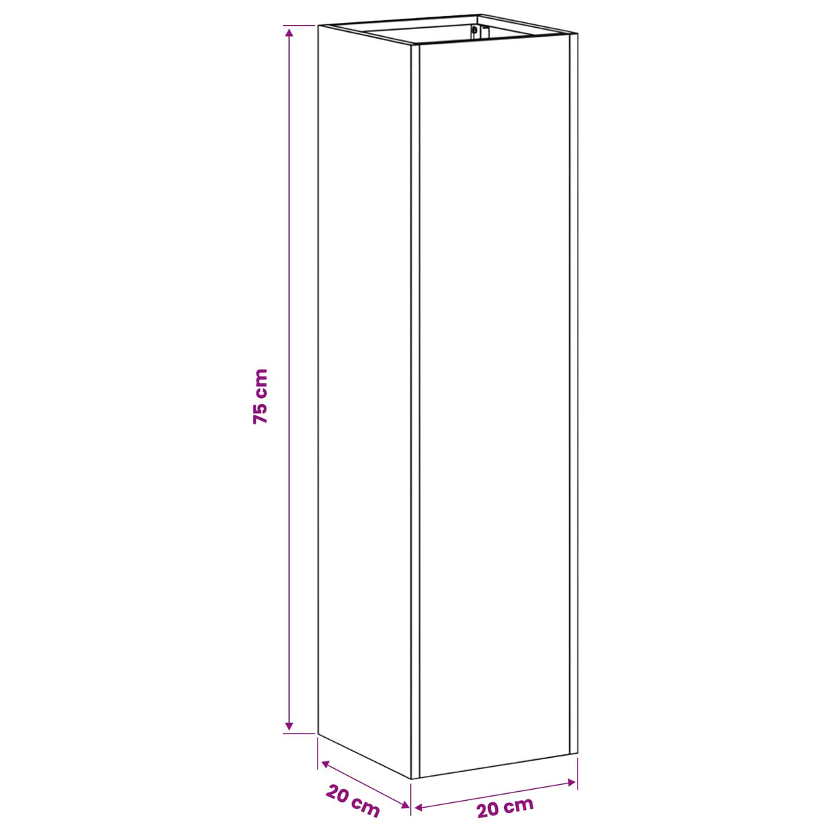 Vrtna saksija Crna 20 x 20 x 75 cm Čelična vrata