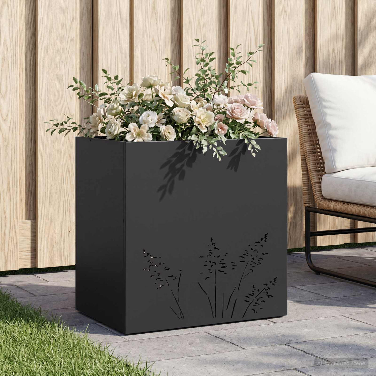 Vrtna saksija Crna 50 x 30 x 49 cm Čelična vrata