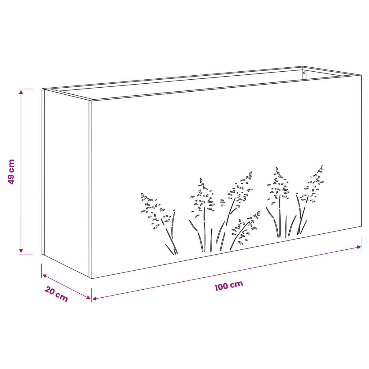 Vrtna saksija Crna 100 x 20 x 49 cm Čelična vrata