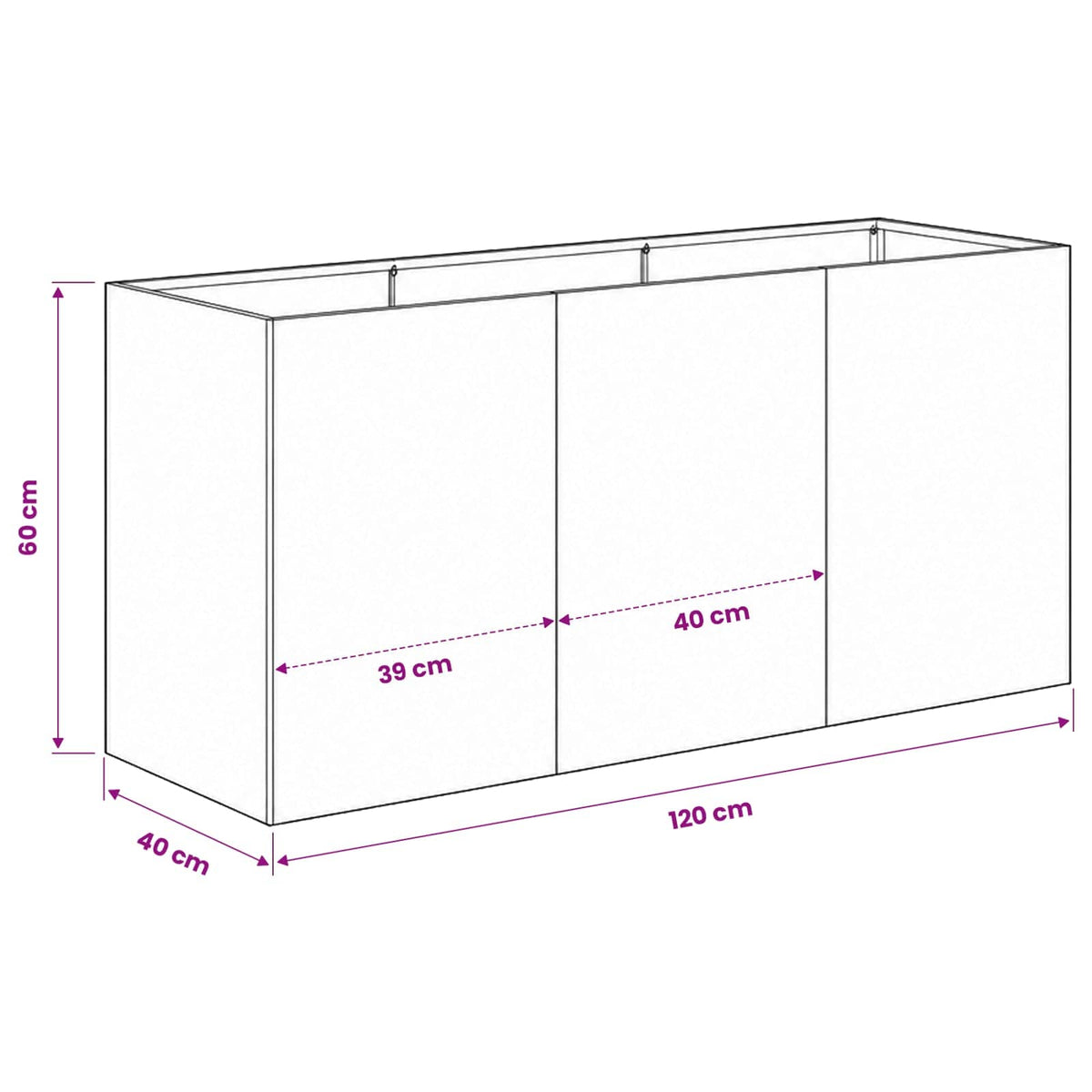 Vrtna saksija Srebrna 120 x 40 x 60 cm Pocinčani čelik