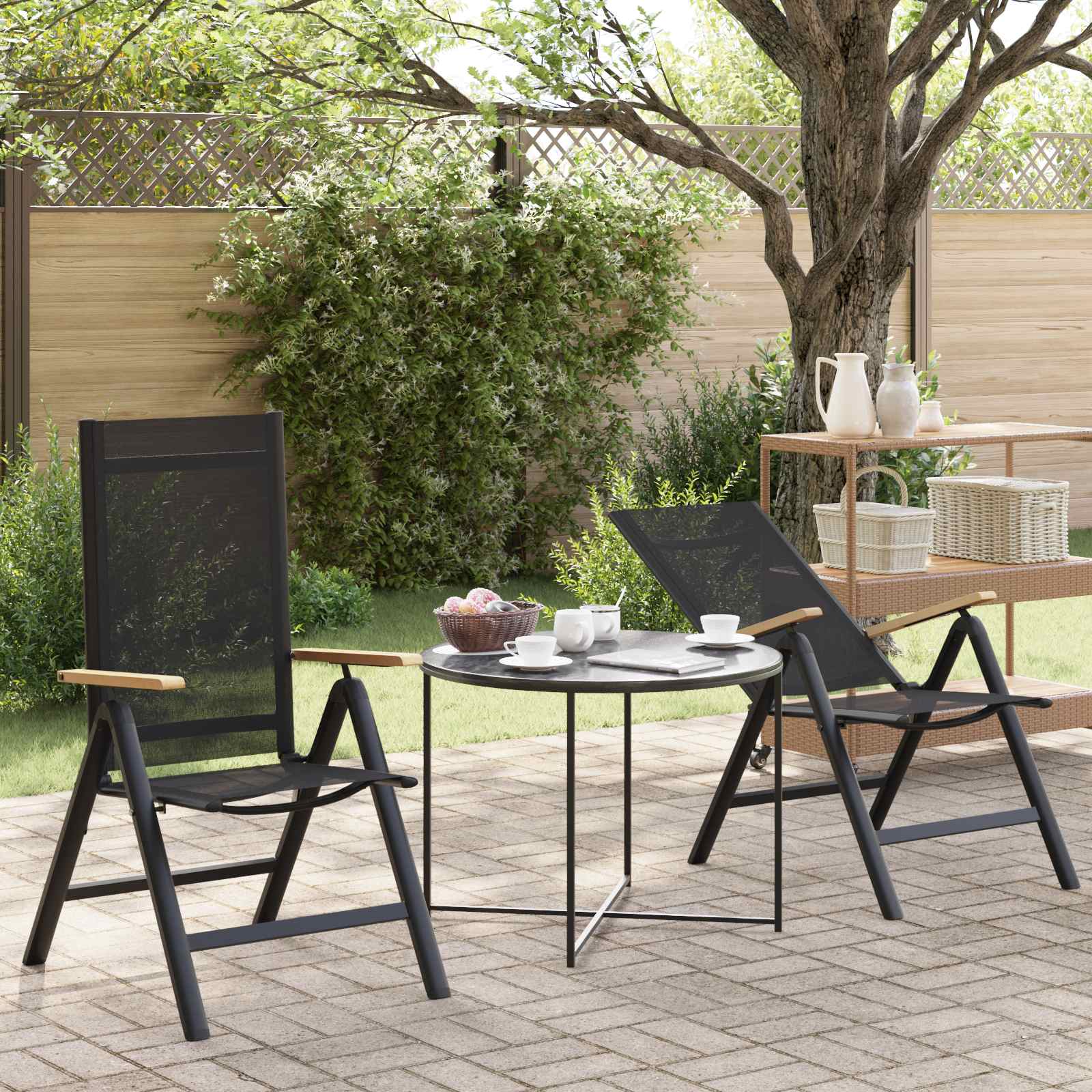 Ležaljke u vrtu 2 pcs Crna 58 x 73 x 111,5 cm Tekstilen