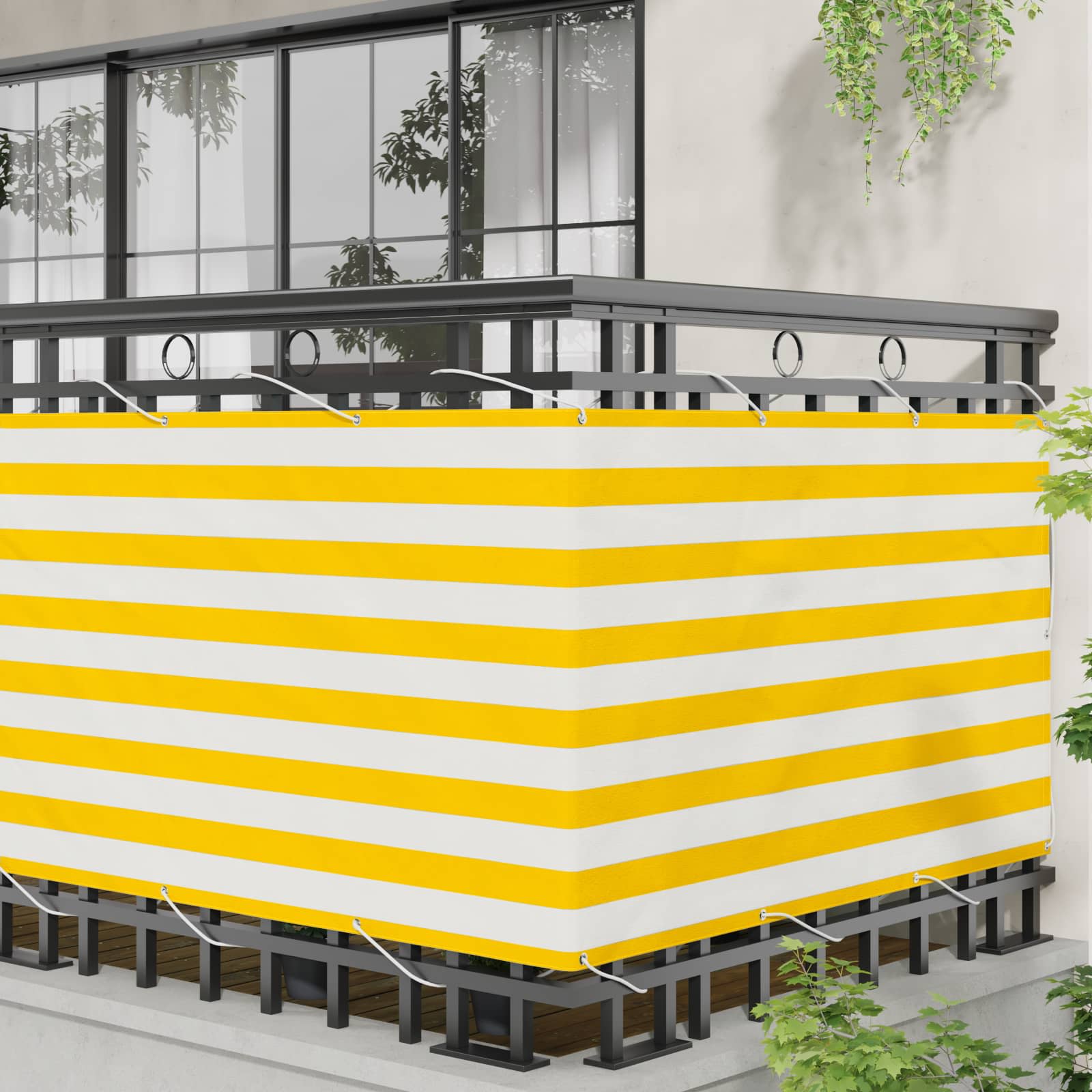 Balcony ekran Žuta i bijela 100 x 600 cm Oxford tkanina