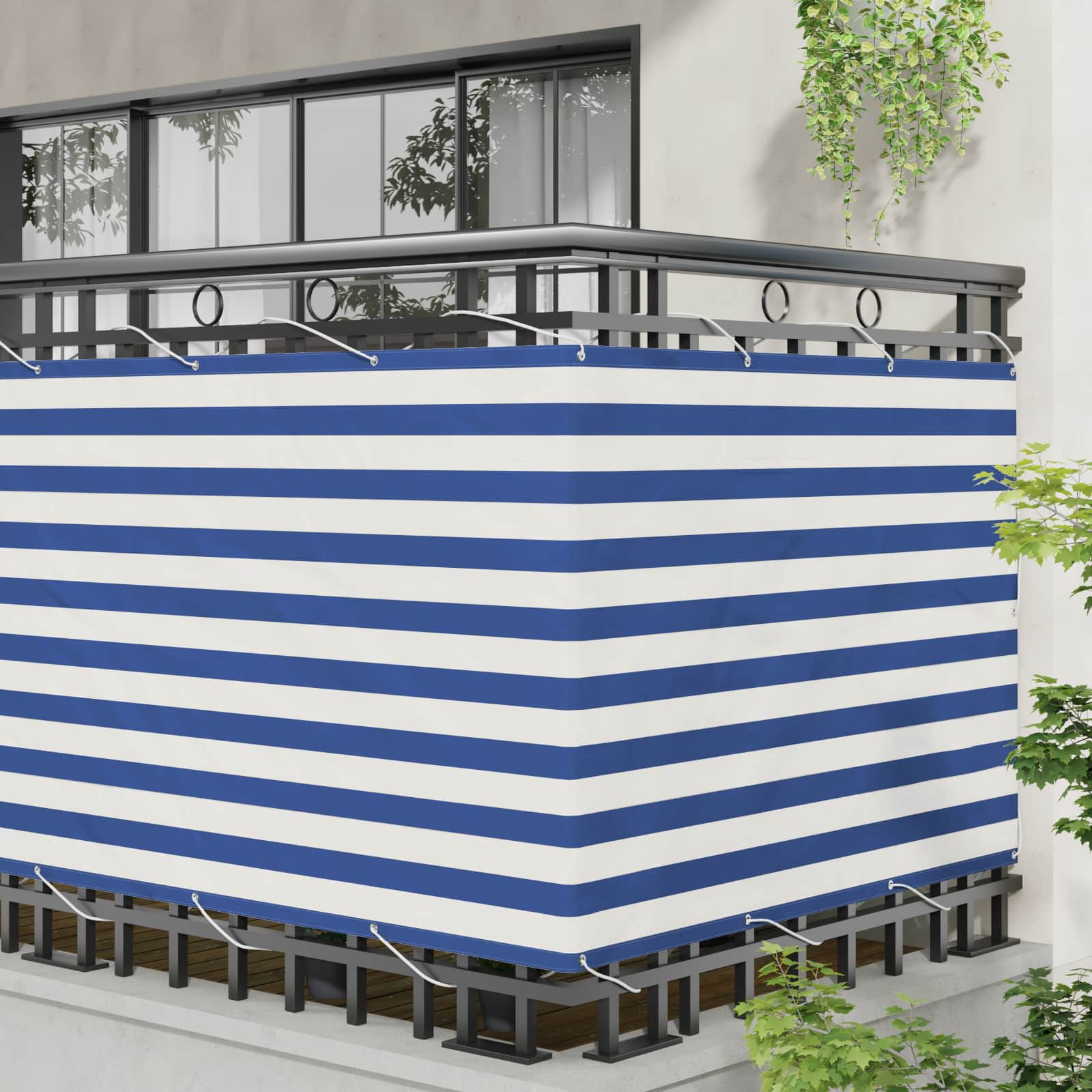 Balcony ekran Plava i bijela 110 x 500 cm Oxford tkanina