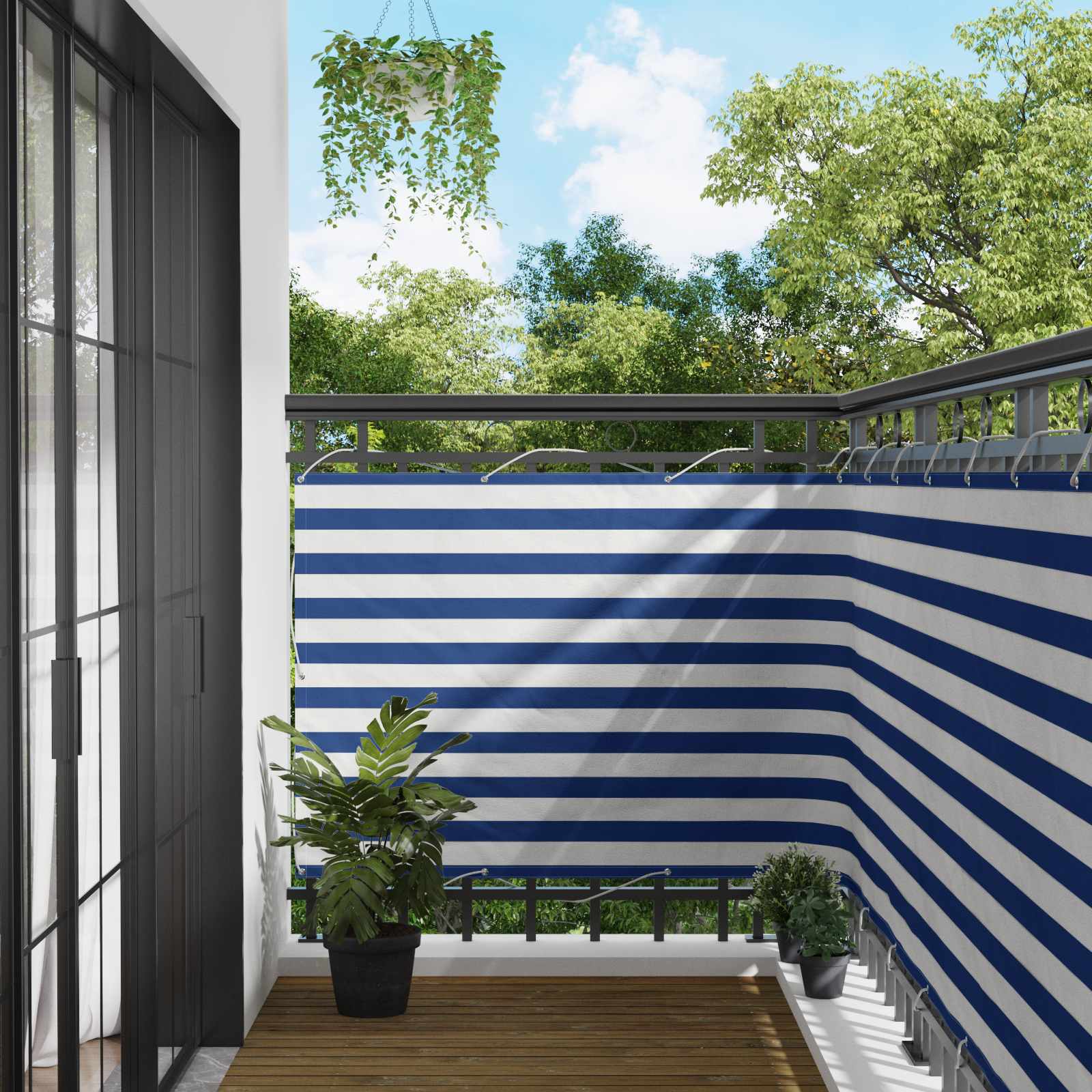 Balcony ekran Plava i bijela 110 x 700 cm Oxford tkanina