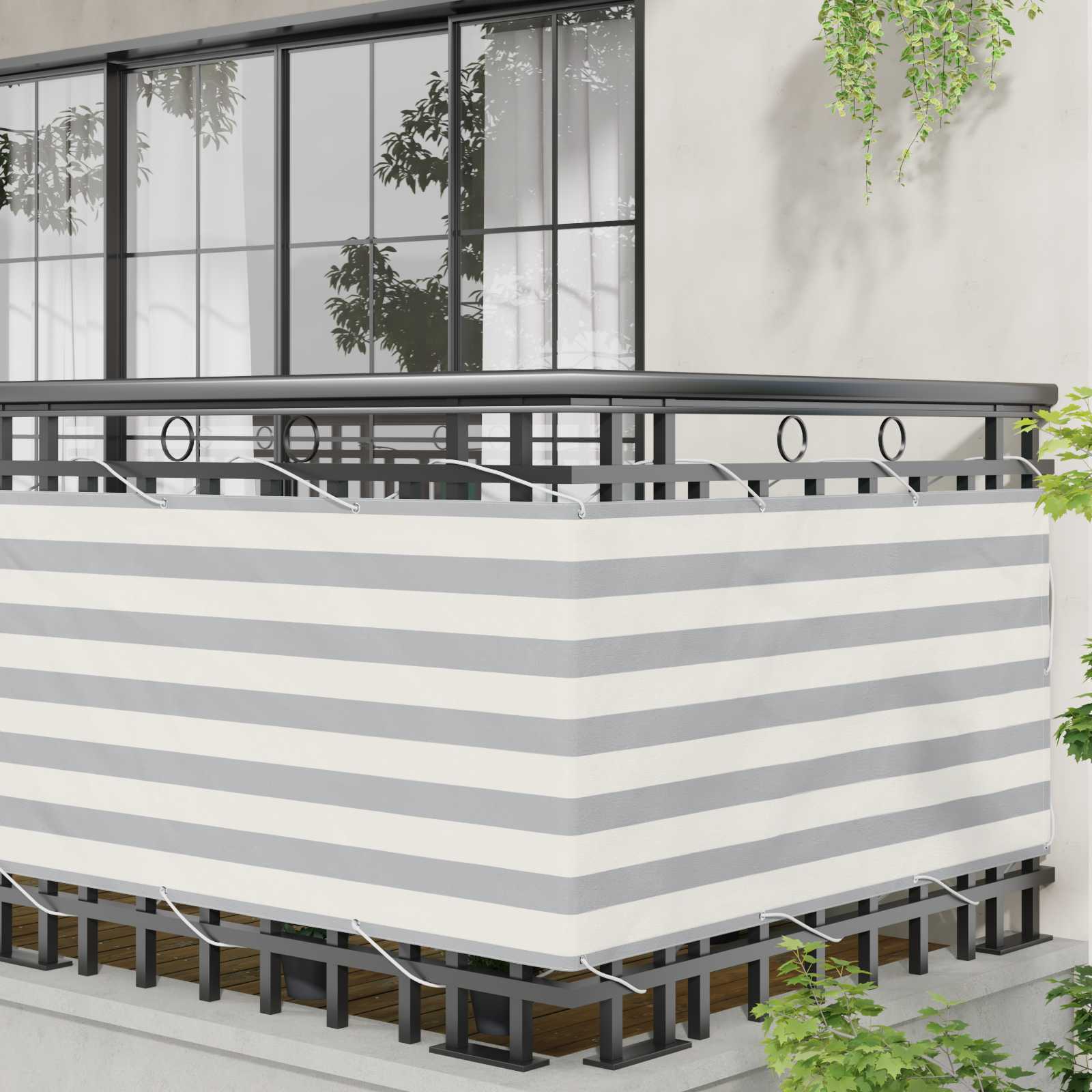 Balcony ekran Svijetlo siva i bijela. 75 x 1000 cm