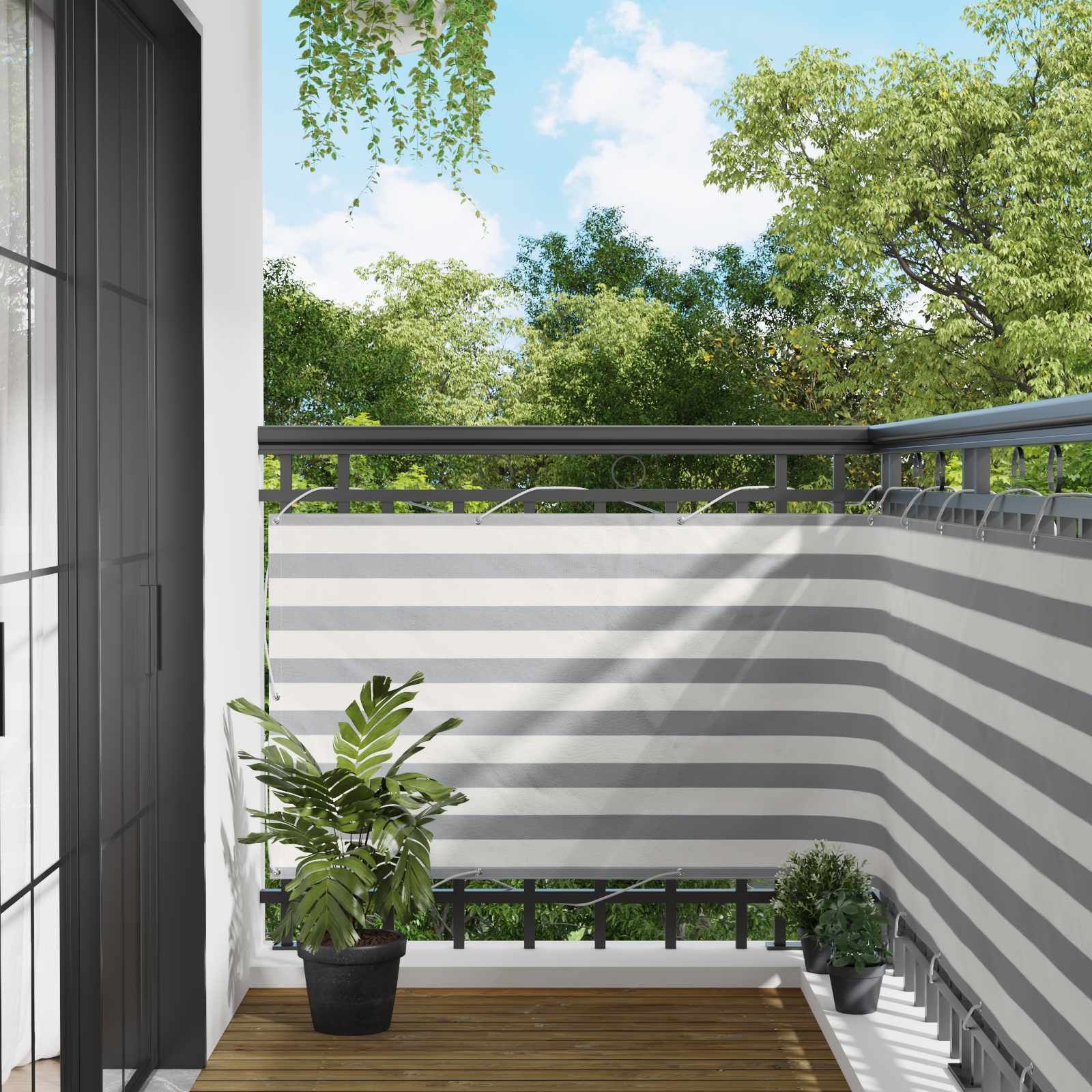 Balcony ekran Svijetlo siva i bijela. 100 x 300 cm