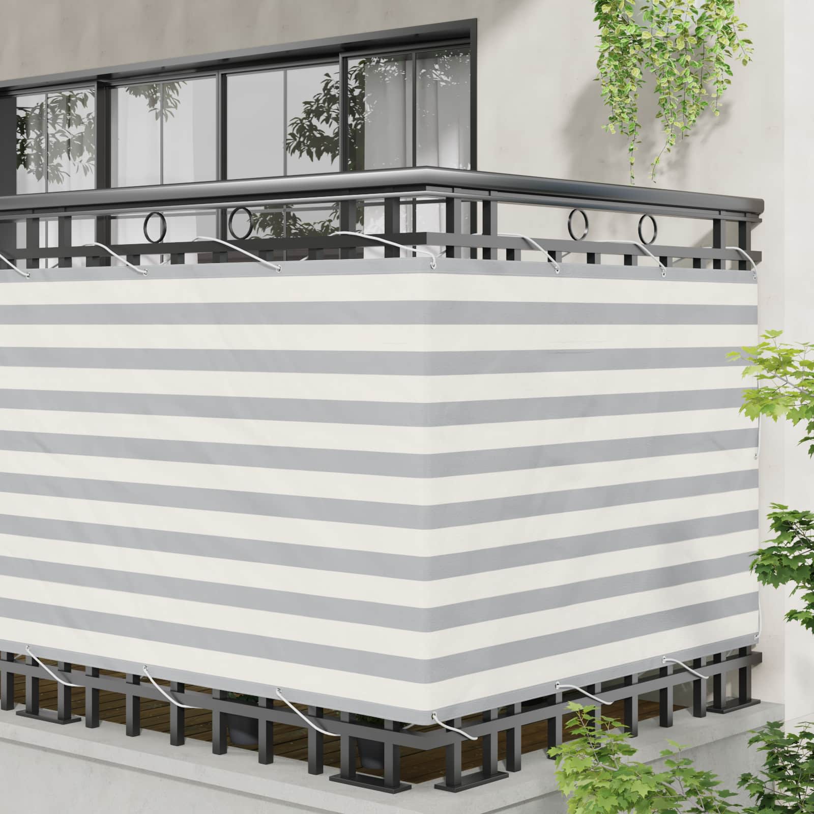 Balcony ekran Svijetlo siva i bijela. 110 x 200 cm