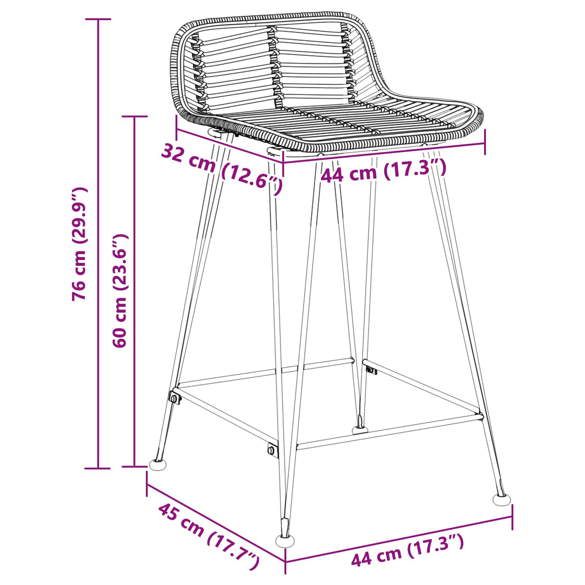 Barska stolica 2 pcs Prirodna 44 x 45 x 76 cm Ratan i Čelik