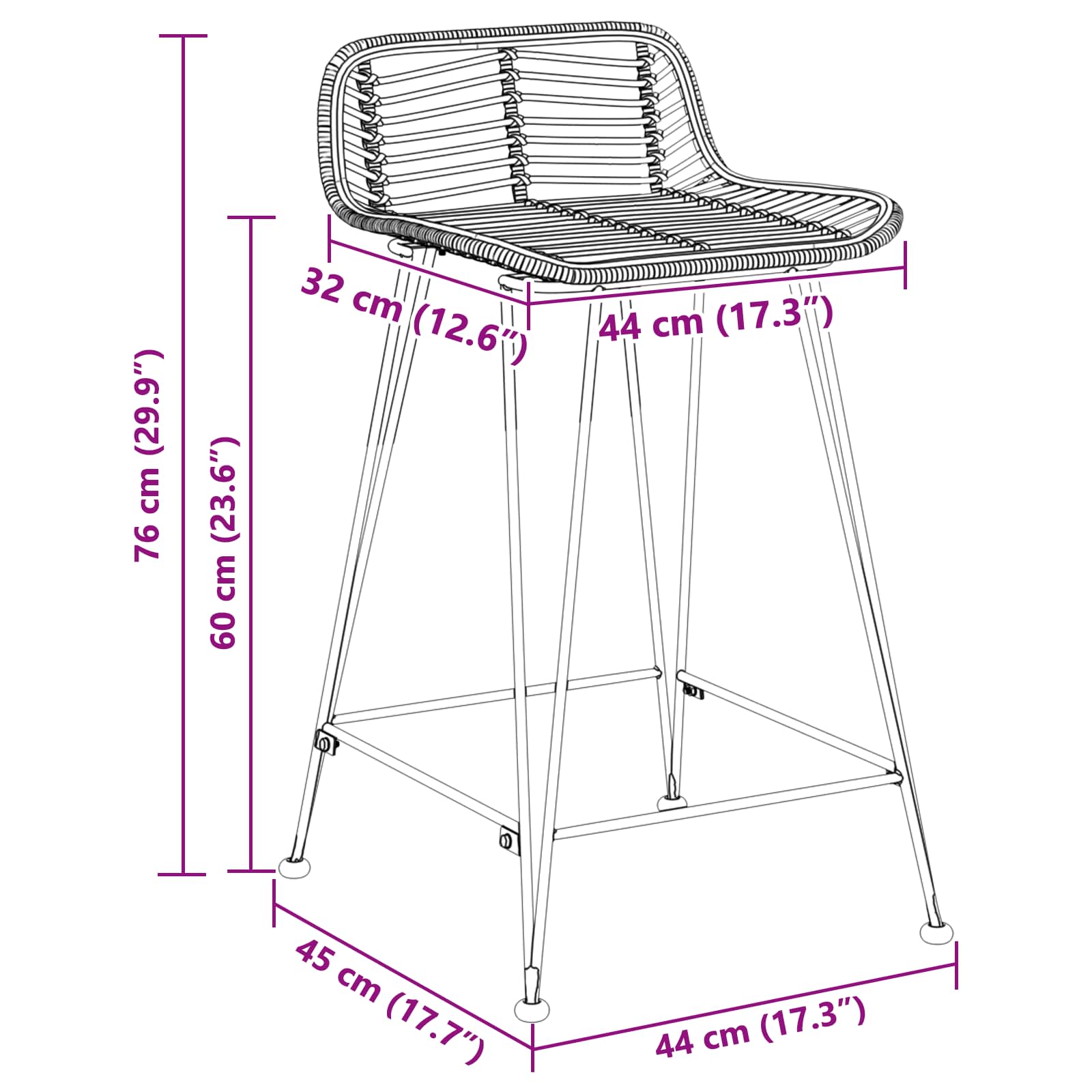 Barska stolica 2 pcs Prirodna 44 x 45 x 76 cm Ratan i Čelik