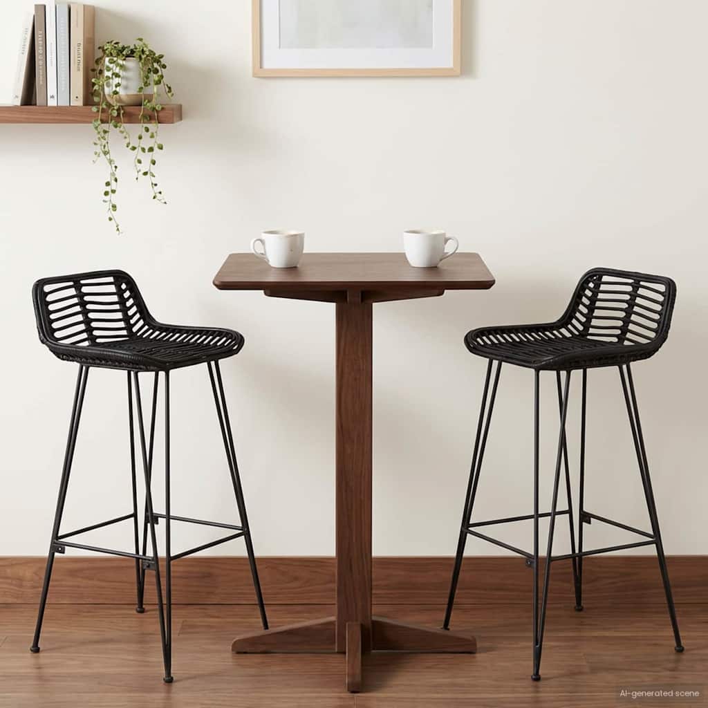 Barski stol 2 pcs Crna 44 x 46 x 91 cm Ratan i Čelik