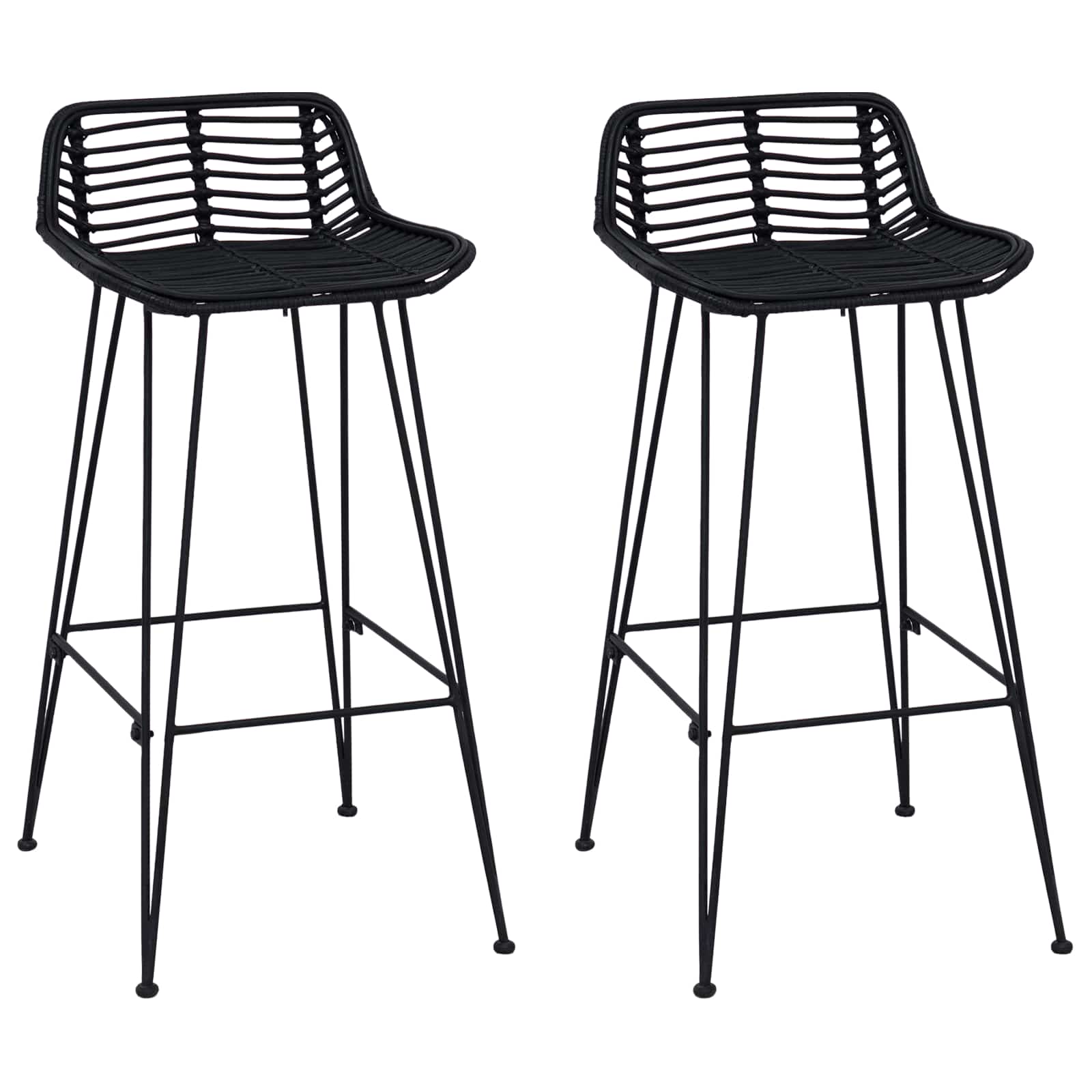 Barski stol 2 pcs Crna 44 x 46 x 91 cm Ratan i Čelik