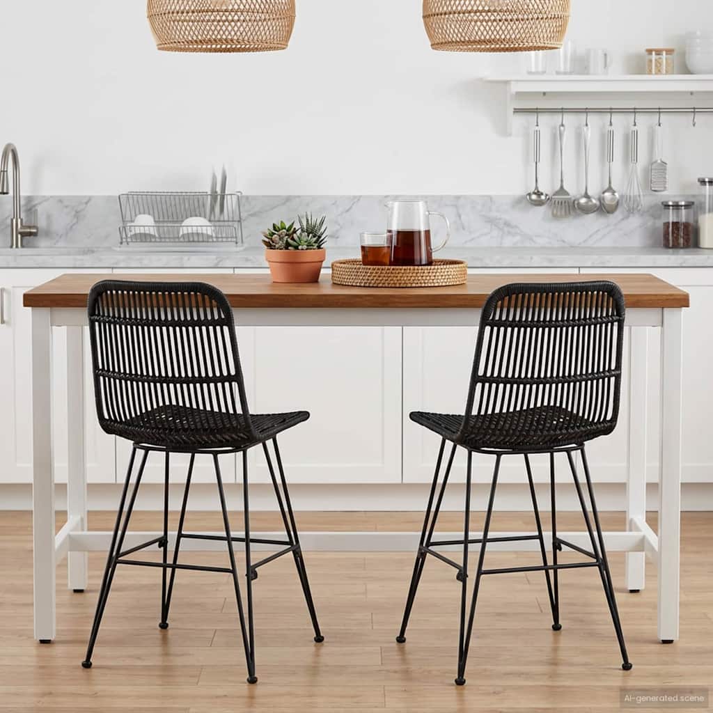 Stolica za blagovanje 2 pcs Crna 41 x 55 x 85 cm Ratan i Čelik