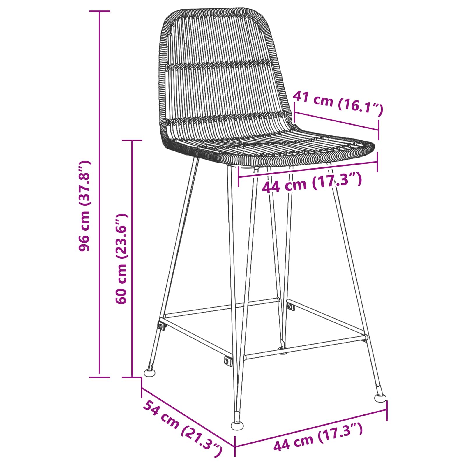 Barska stolica 2 pcs Crna 44 x 54 x 96 cm Ratan i Čelik