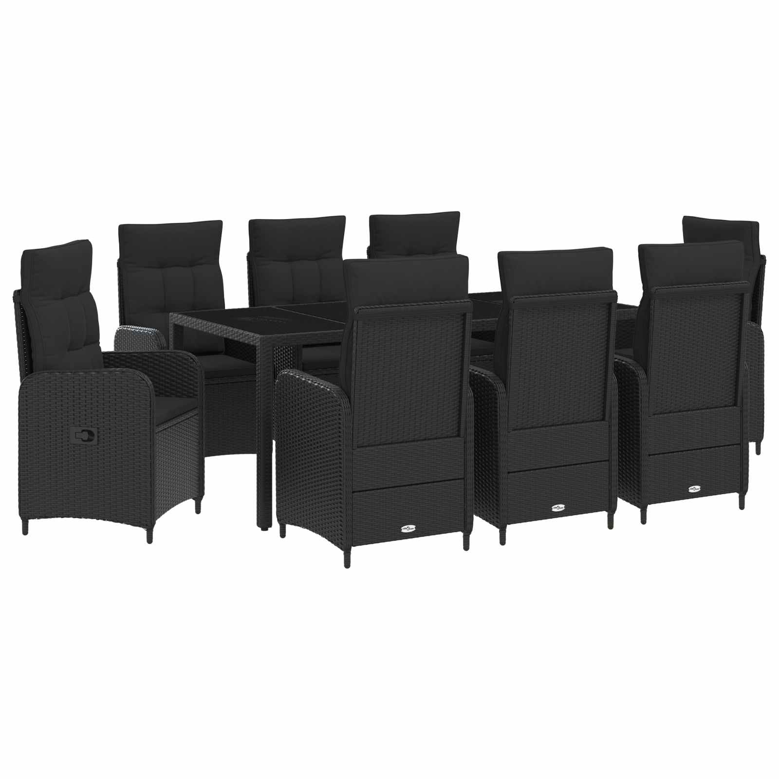 Vanjski set za objedovanje 9 pcs Crna 190 x 90 x 75 cm