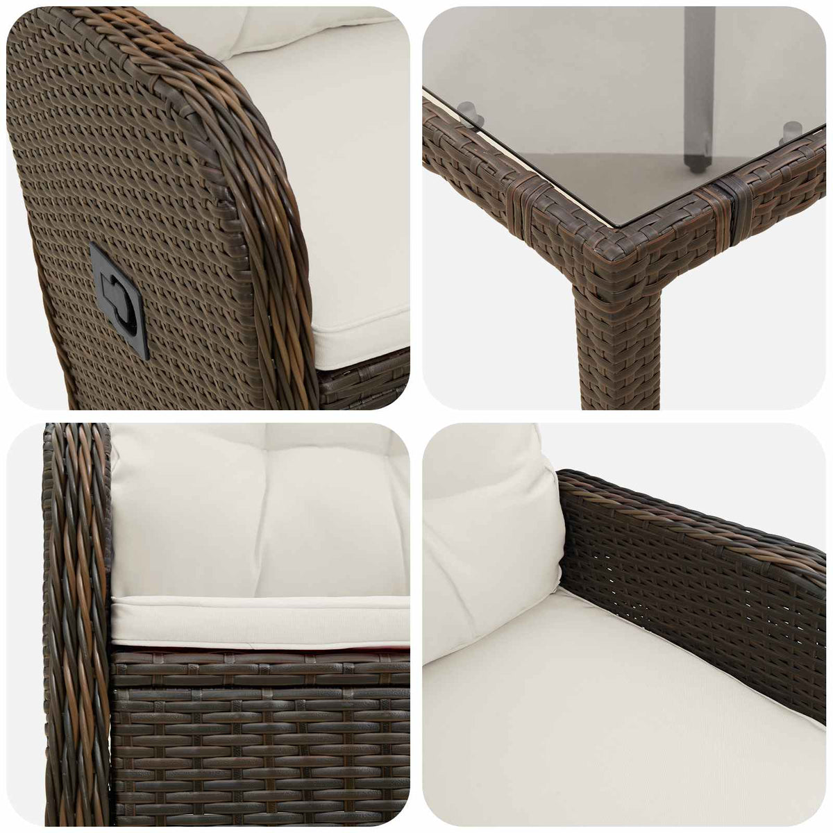 Vanjski set za objedovanje 7 pcs Smeđa i krem bijela