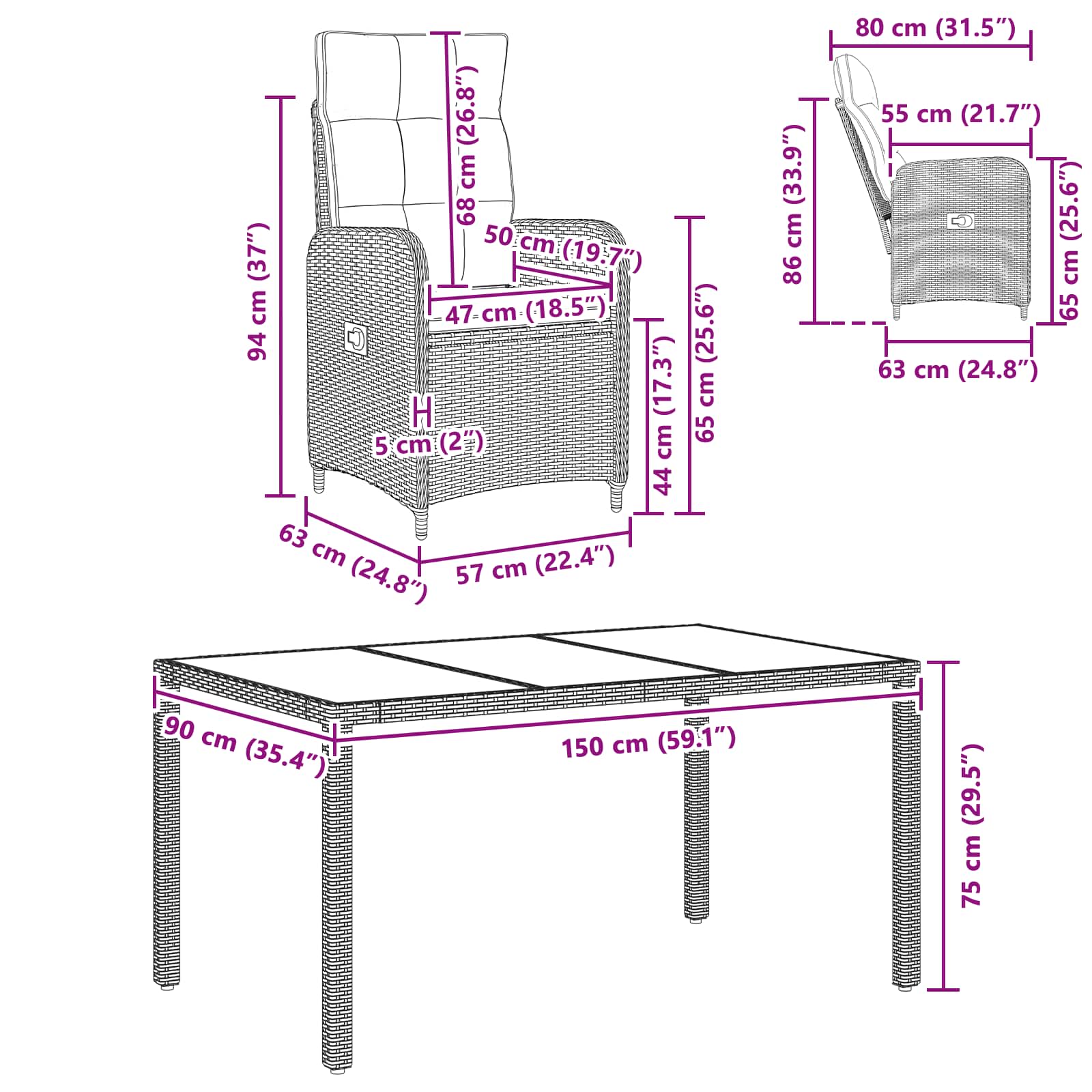 Vanjski set za objedovanje 5 pcs Svijetlo siva i tamno siva