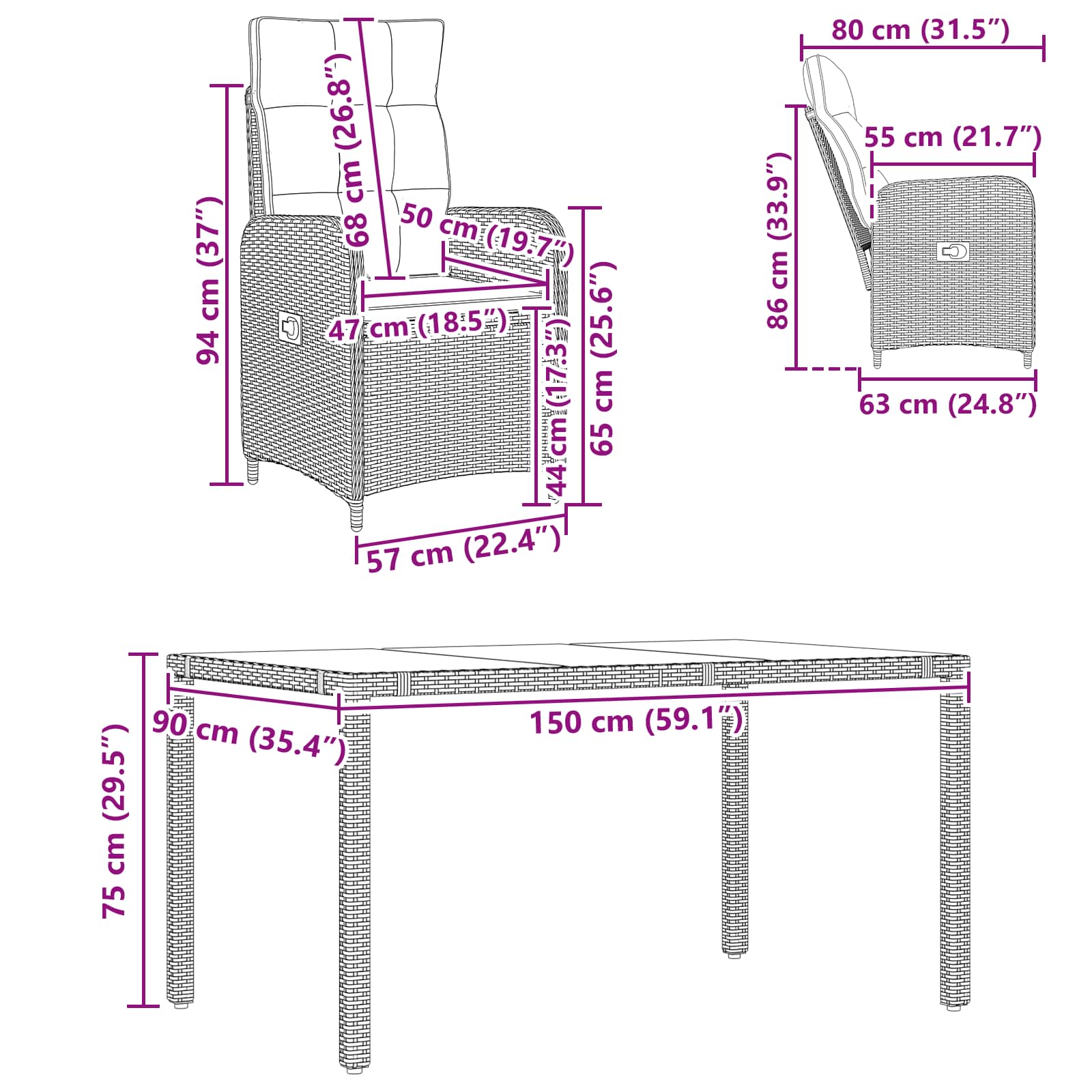 Vanjski set za objedovanje 5 pcs Bež i krem bijela