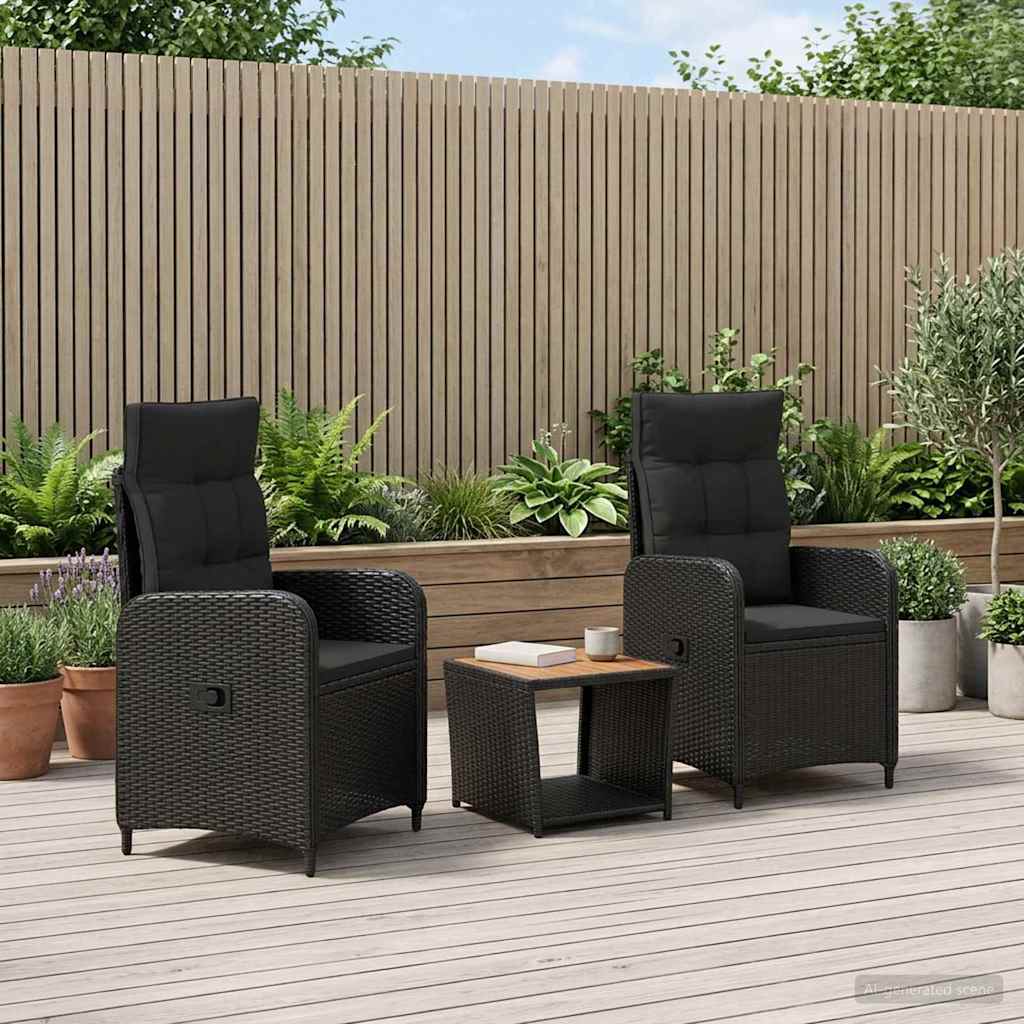Set lounge namještaja za vrt 3 kom. Crna