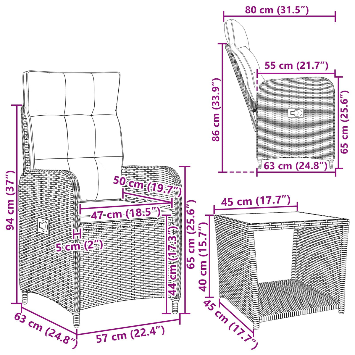 Set lounge namještaja za vrt 3 kom. Crna
