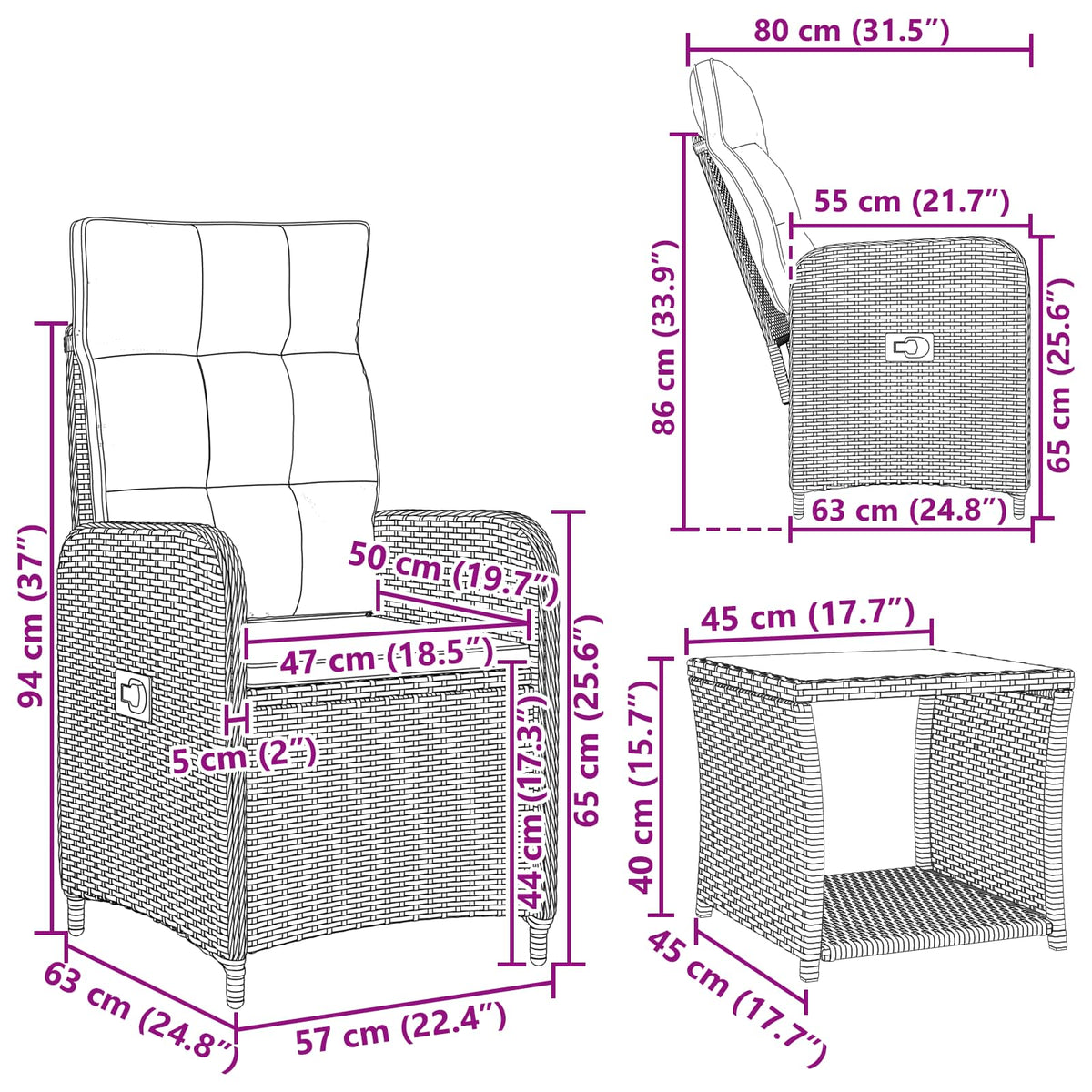 Set lounge namještaja za vrt 3 kom.