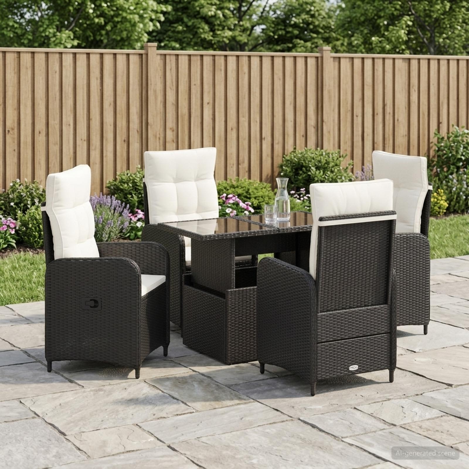 Vanjski set za objedovanje 5 pcs Crna i krem-bijela poliratan