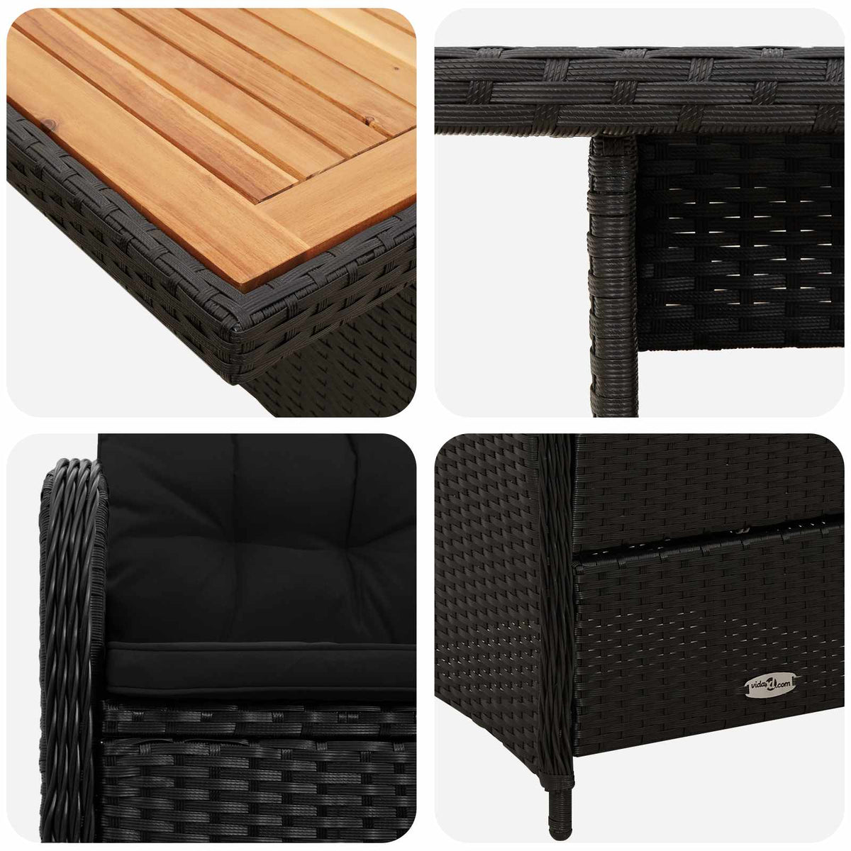 Vanjski set za objedovanje 5 pcs Crna Poli Ratan i Drvo Akacije