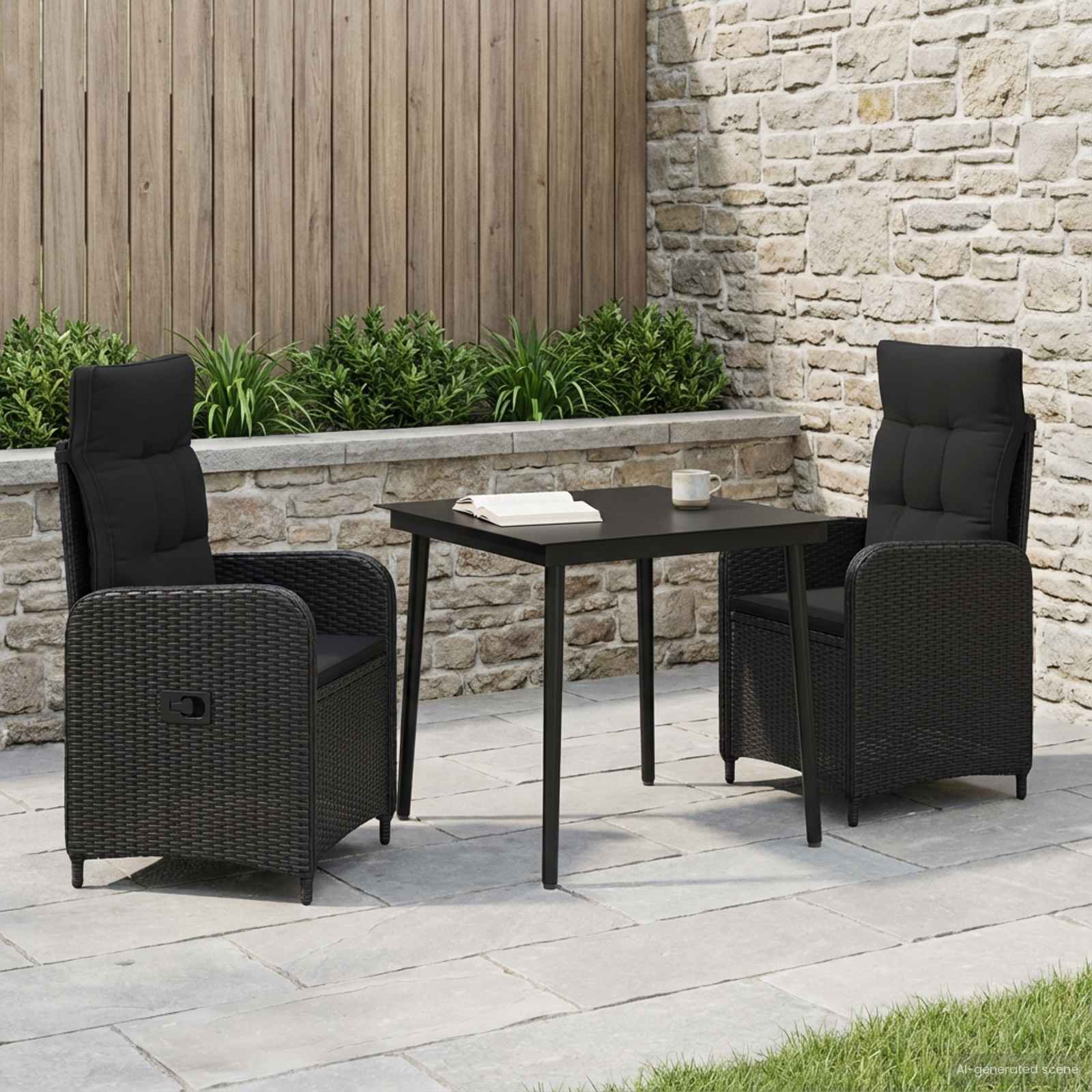 Set stolića za sofu s jastukom s jastukom 3 pcs Crna