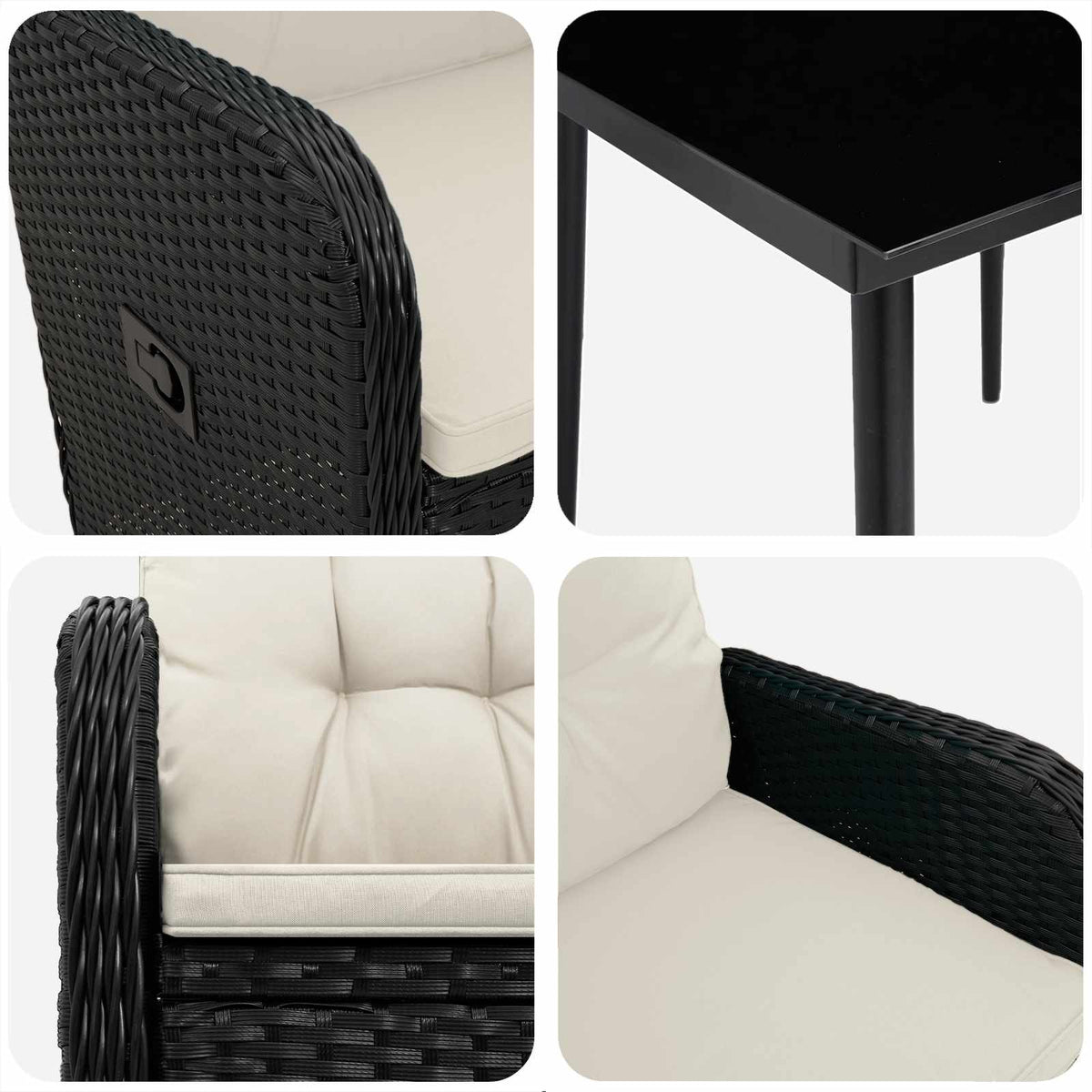 Set stolića za sofu s jastukom 3 pcs Crna i krem-bijela