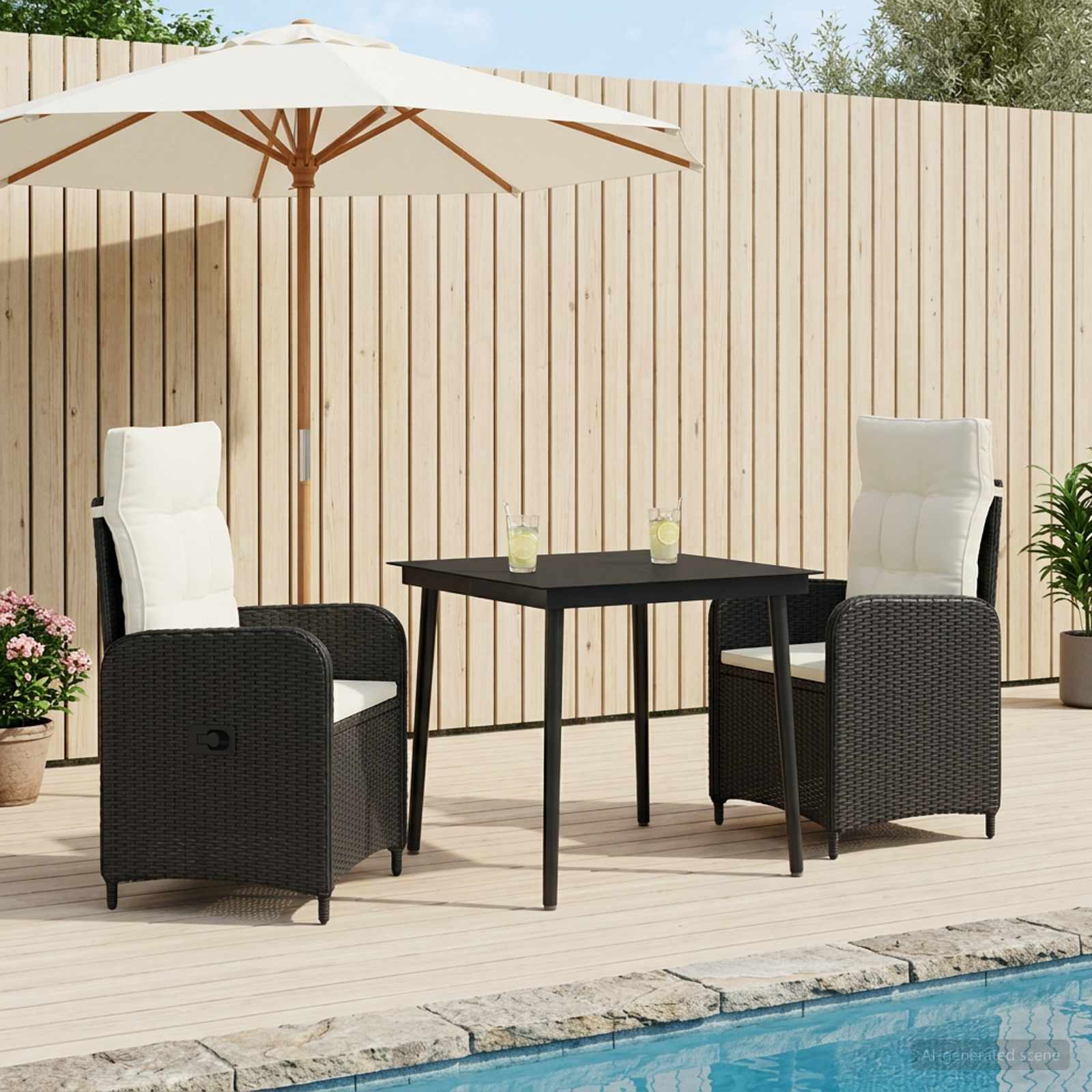 Set stolića za sofu s jastukom 3 pcs Crna i krem-bijela