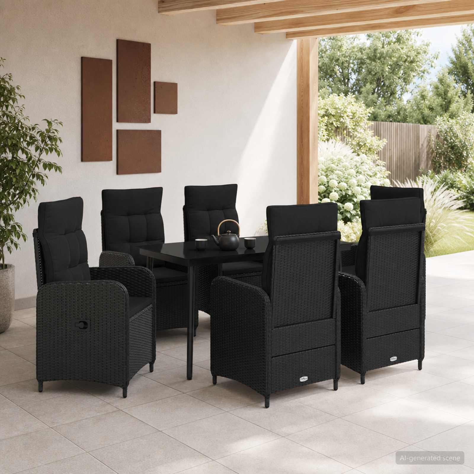 Set stolića za sofu s jastukom s jastukom 7 pcs Crna