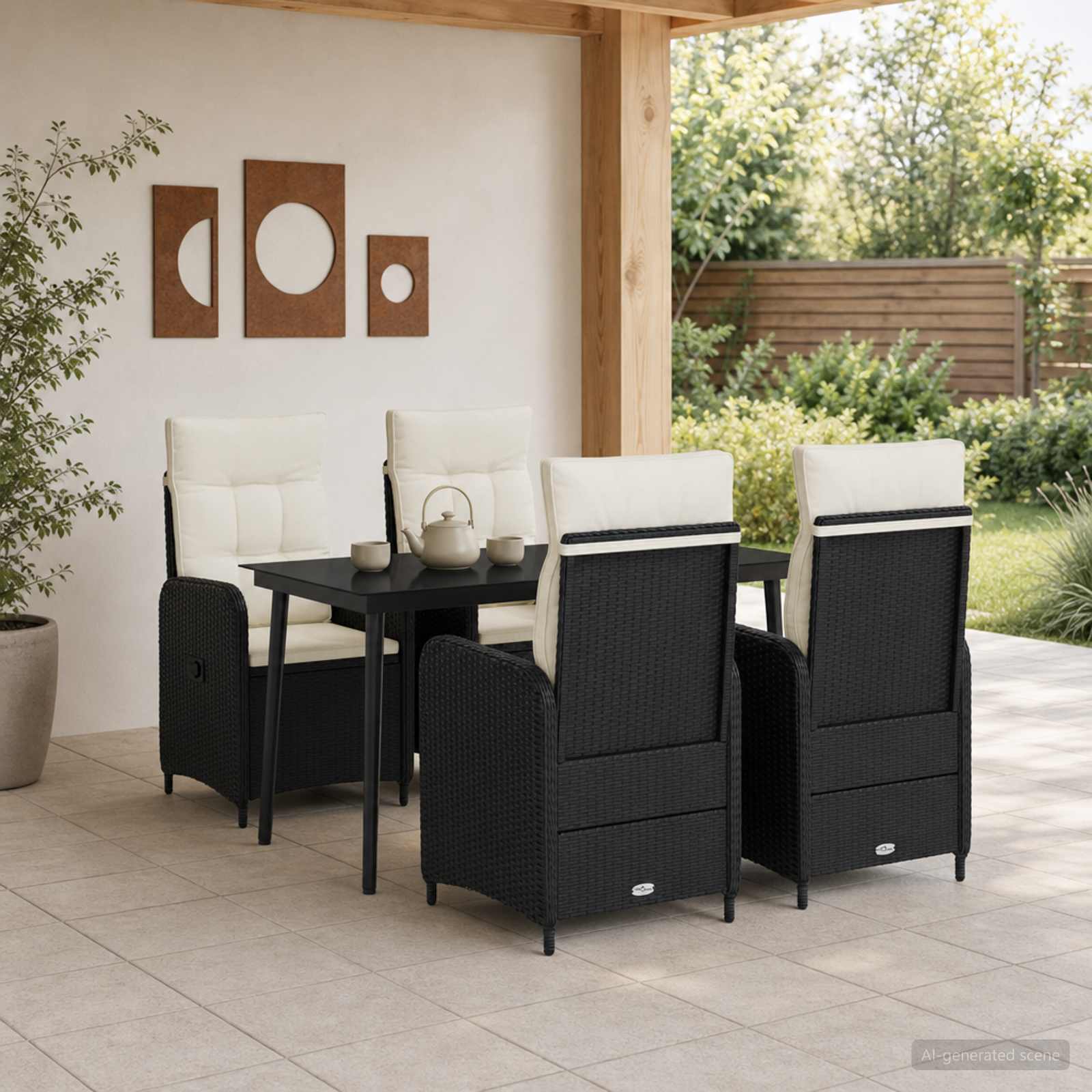 Set stolića za sofu s jastukom 5 pcs Crna i krem-bijela