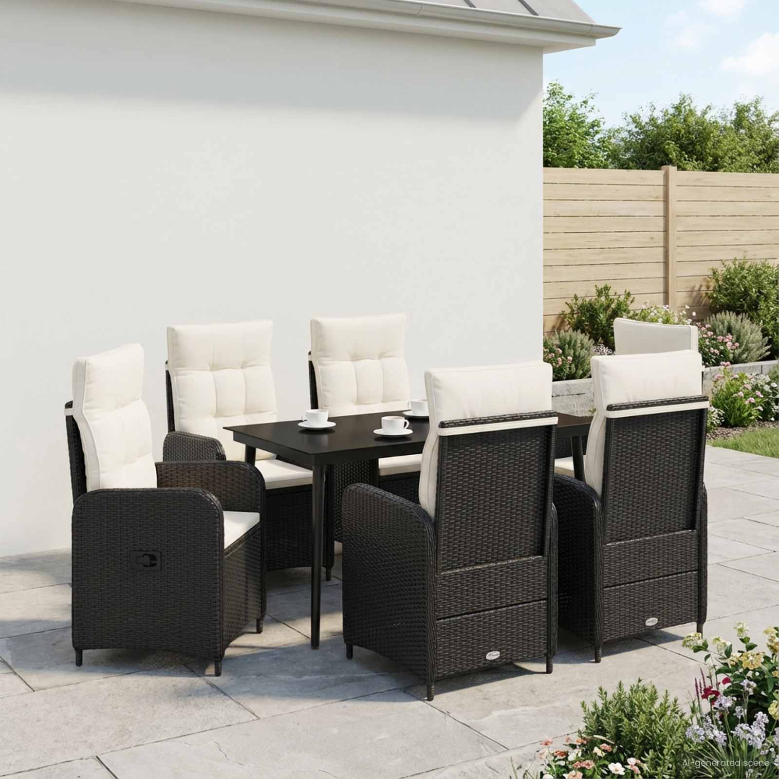 Set stolića za sofu s jastukom 7 pcs Crna i krem-bijela