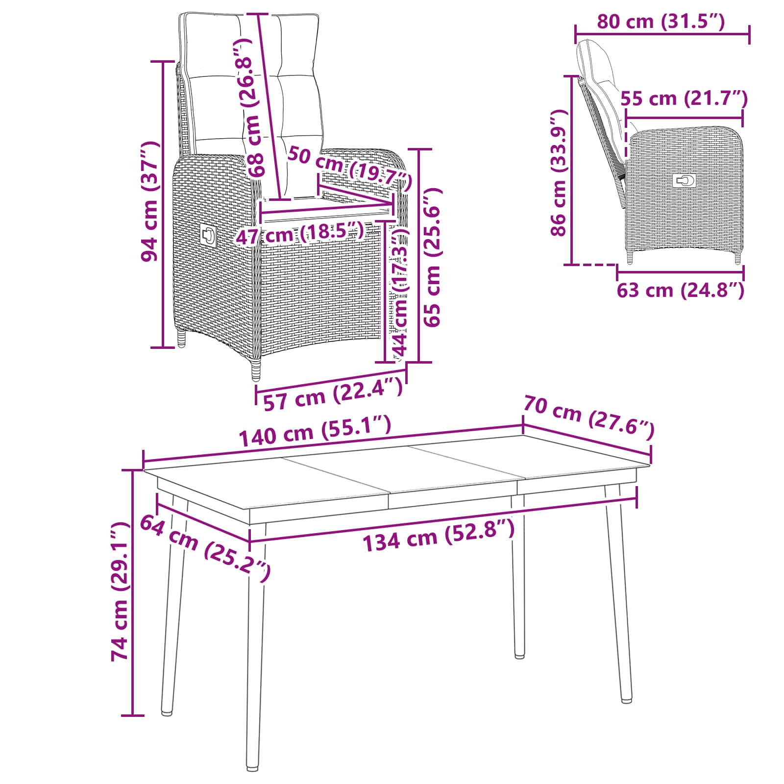 Set stolića za sofu s jastukom 7 pcs Crna i krem-bijela