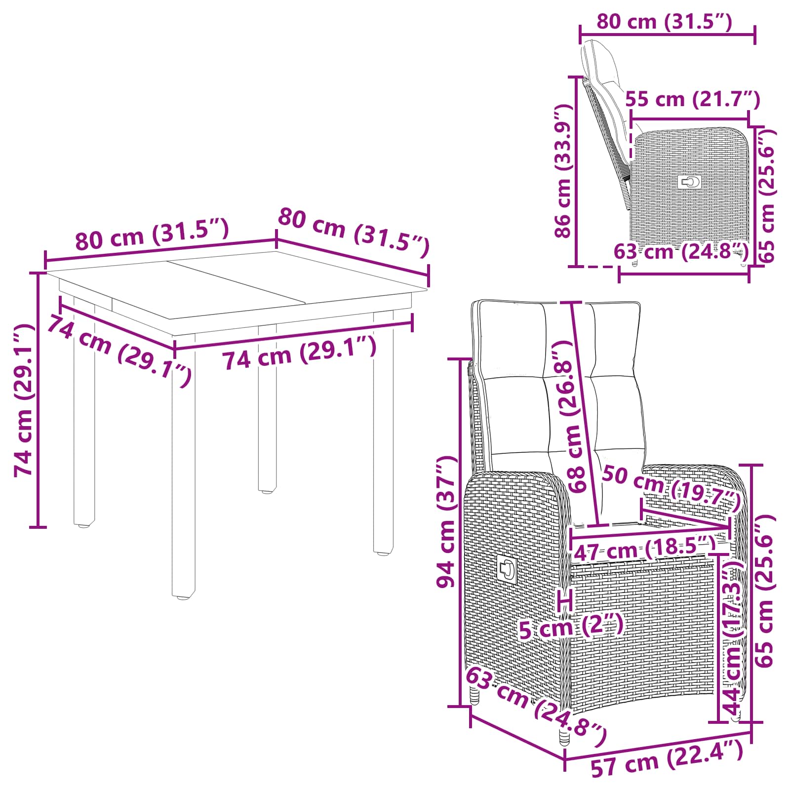 Set stolića za sofu s jastukom 3 pcs Crna i krem-bijela