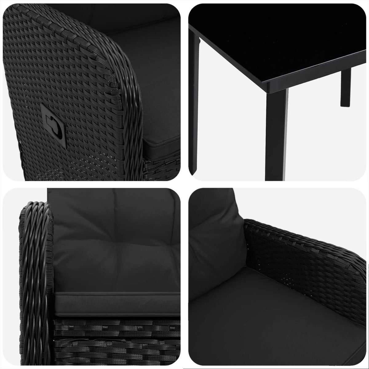 Set stolića za sofu s jastukom s jastukom 7 pcs Crna