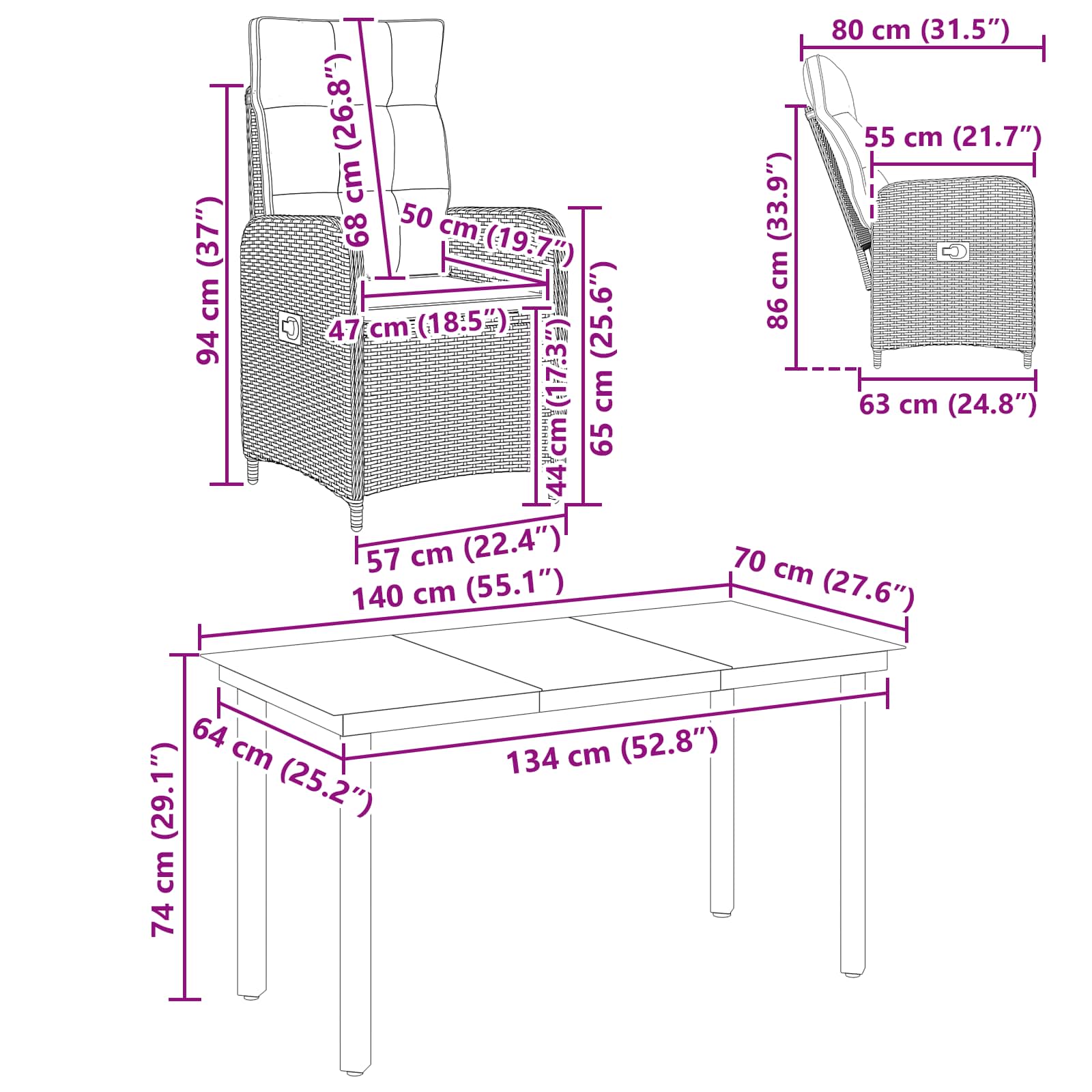 Set stolića za sofu s jastukom s jastukom 7 pcs Crna