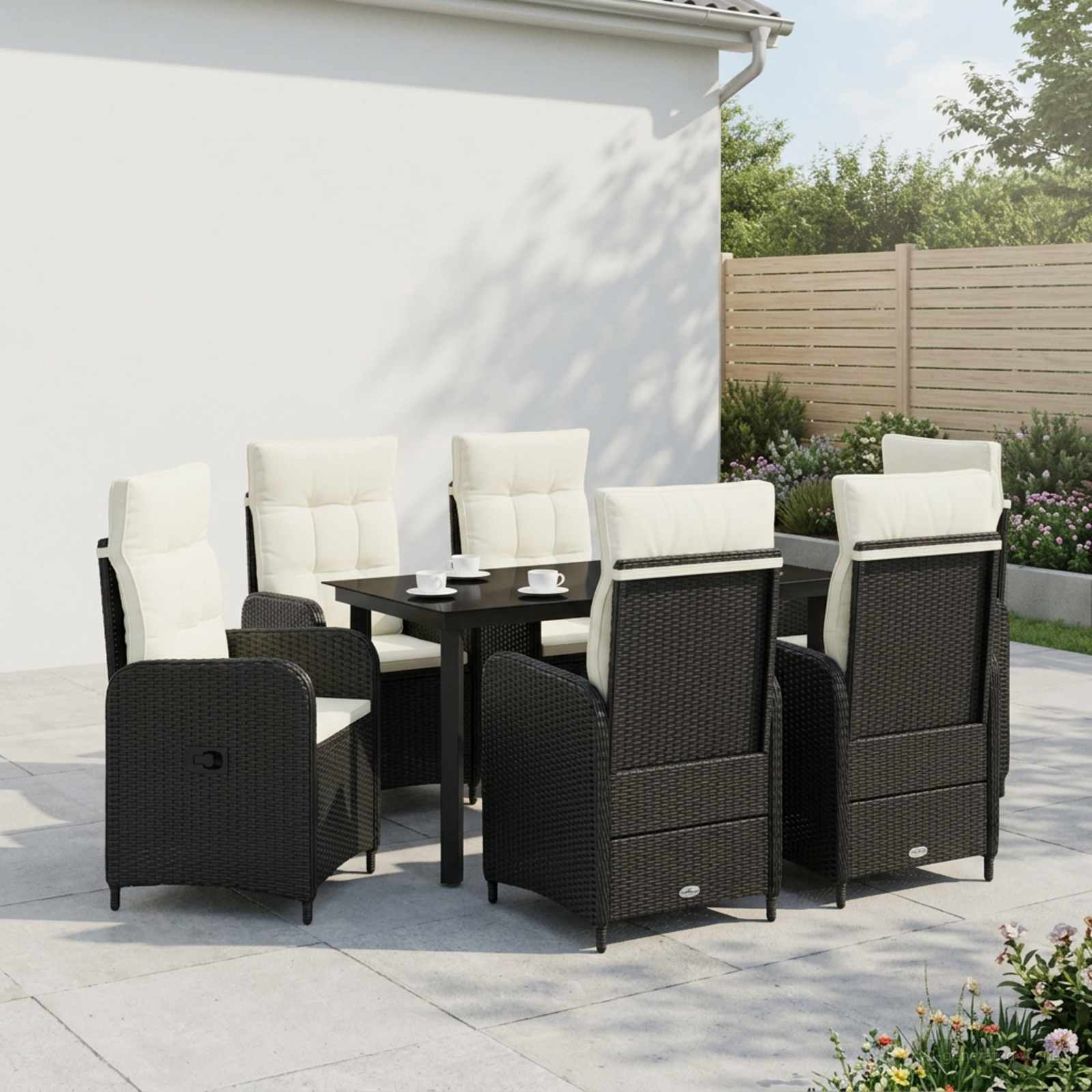 Set stolića za sofu s jastukom 7 pcs Crna i krem-bijela