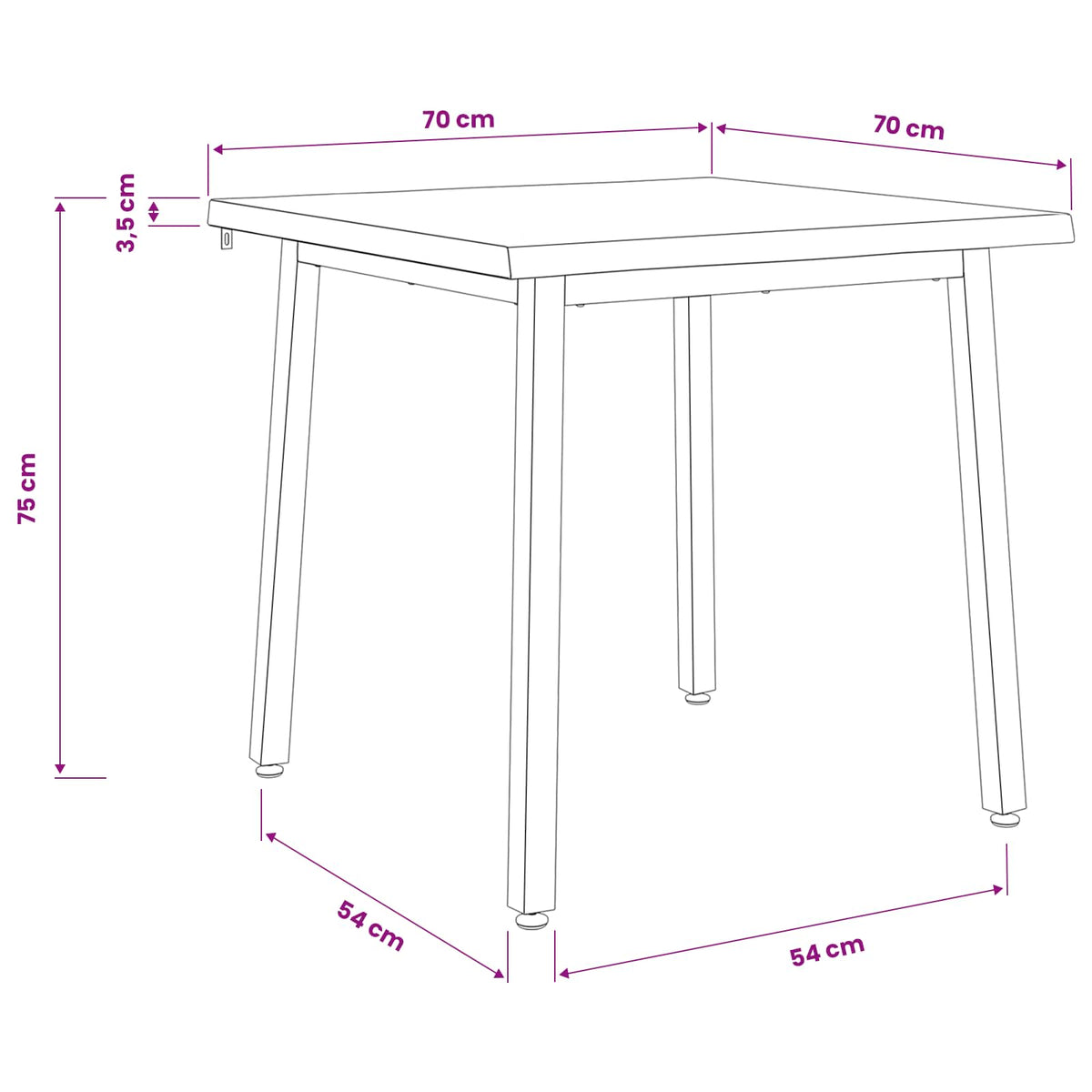 70 x 70 x 75 cm Čvrsto drvo akacije Bijela Četvrtasti