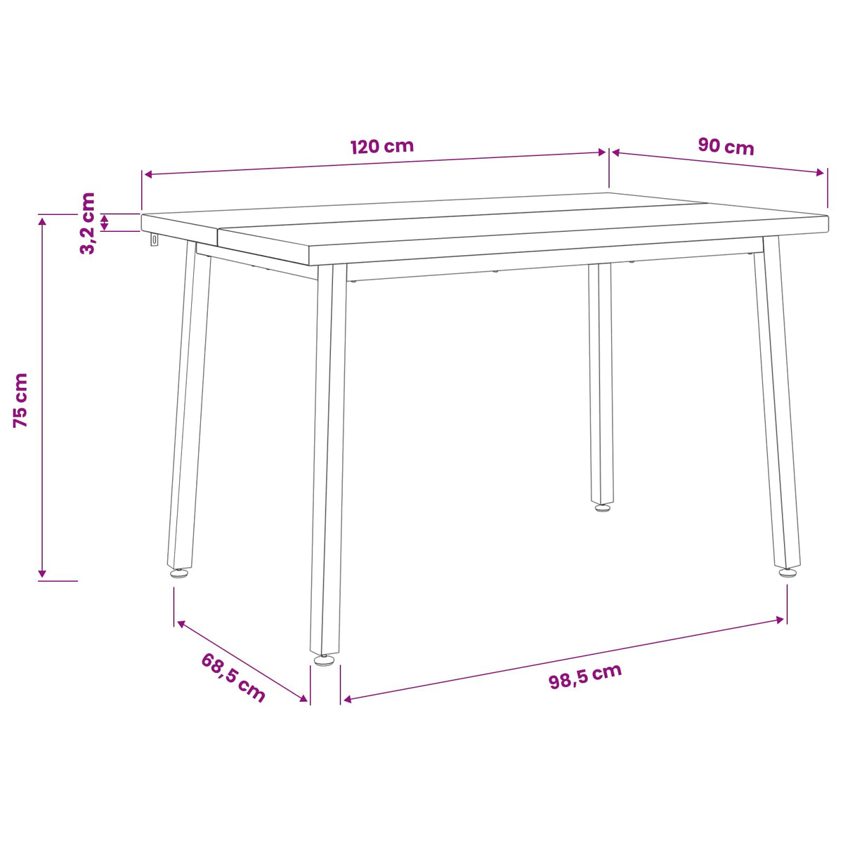 Kvadratni blagovaonski stol 120 x 90 x 75 cm