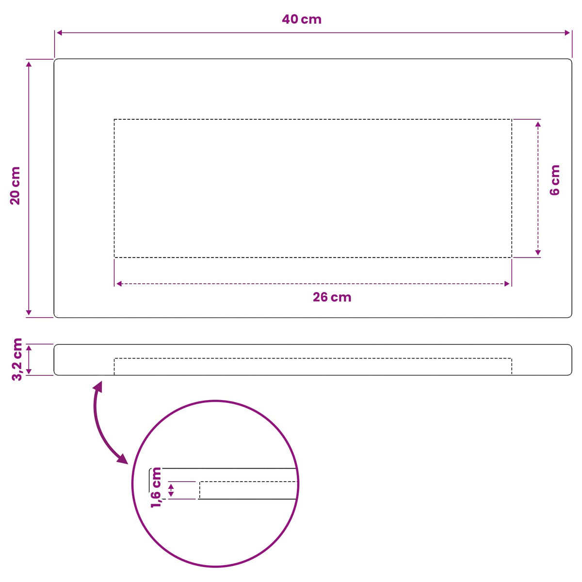 Pravokutni stolni vrh 40 x 20 x 3,2 cm Pravokutni