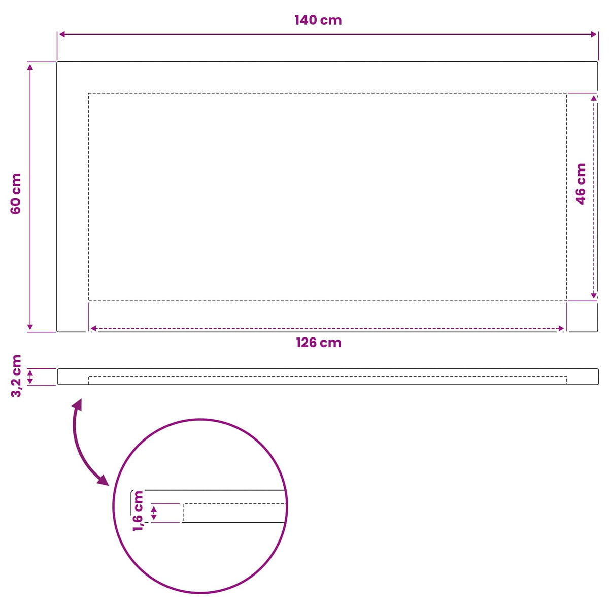 Pravokutni stolni vrh 140 x 60 x 3,2 cm Pravokutni