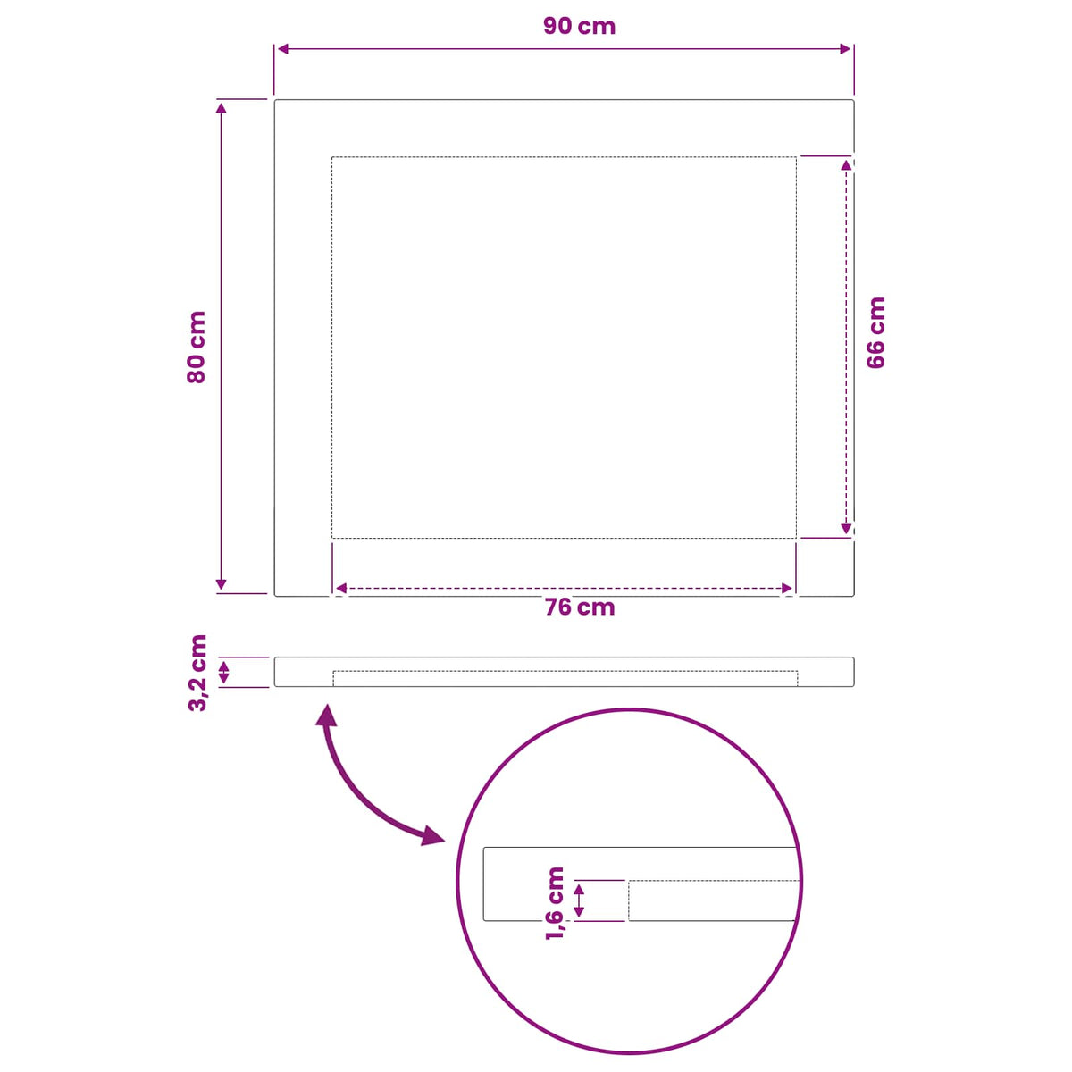 Pravokutni stolni vrh 90 x 80 x 3,2 cm Pravokutni