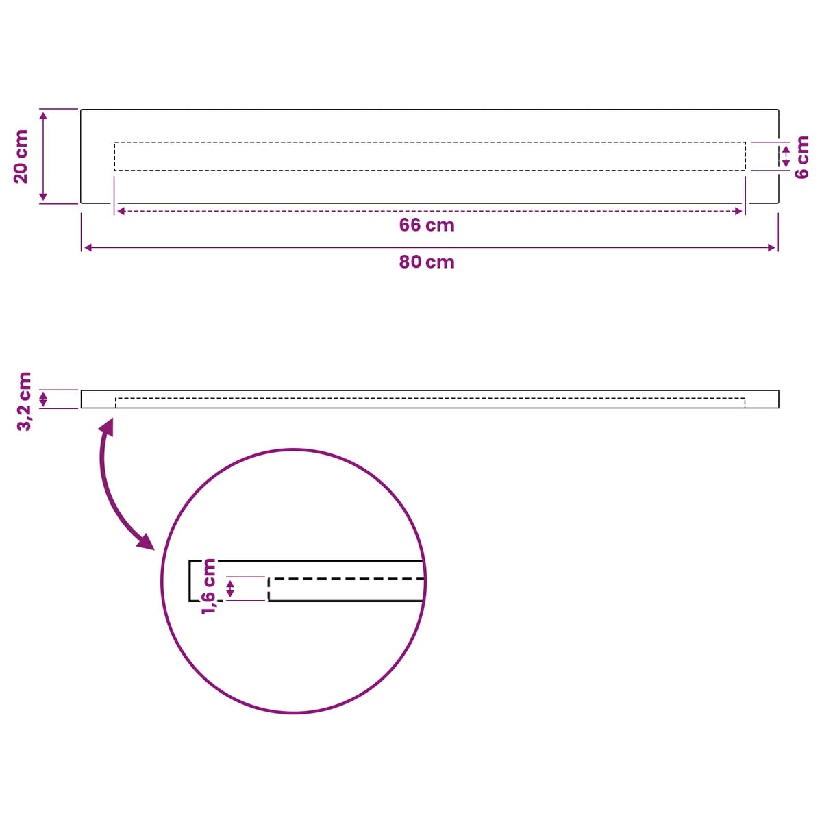Pravokutni stolni vrh 80 x 20 x 3,2 cm Pravokutni