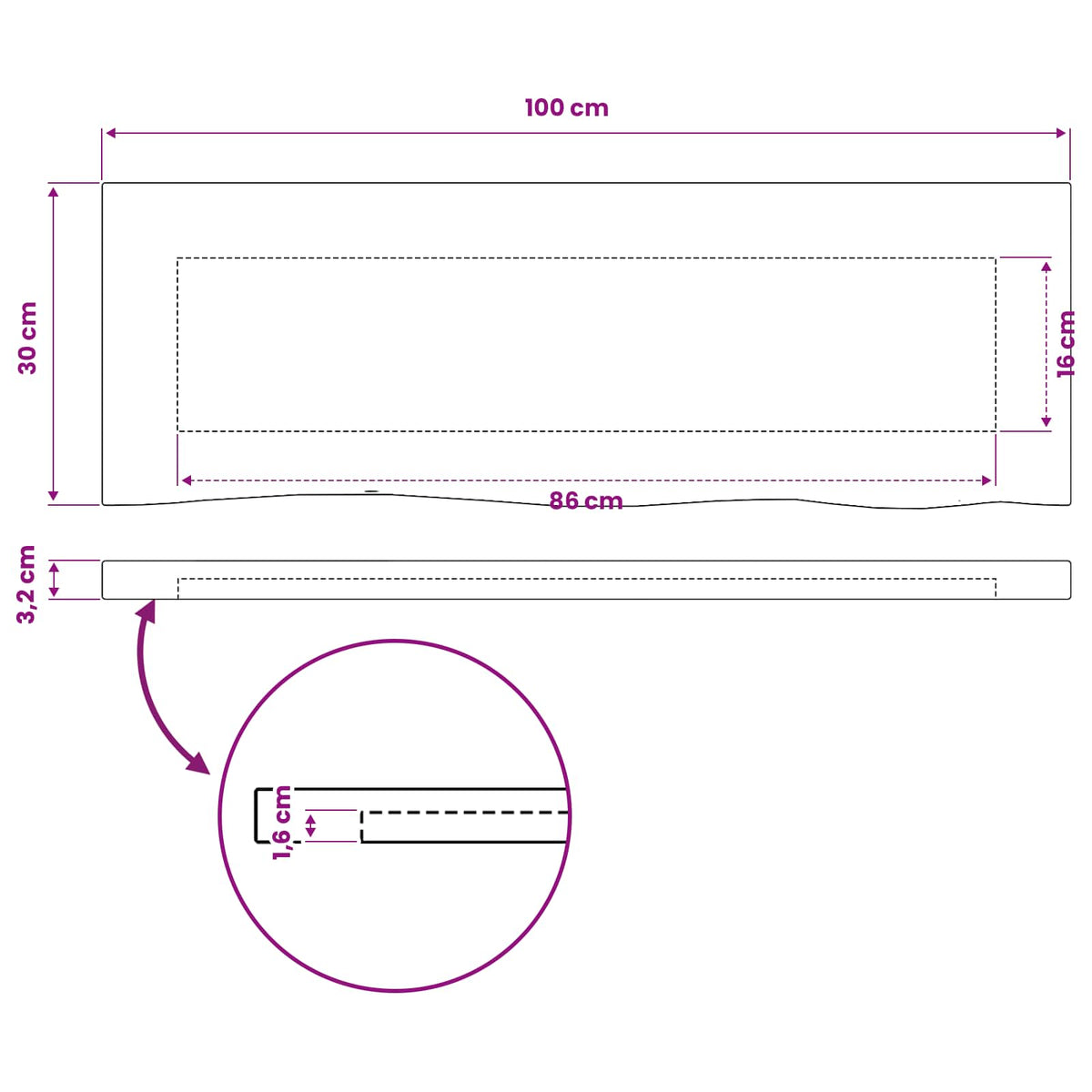 Pravokutni stolni vrh 100 x 30 x 3,2 cm Pravokutni